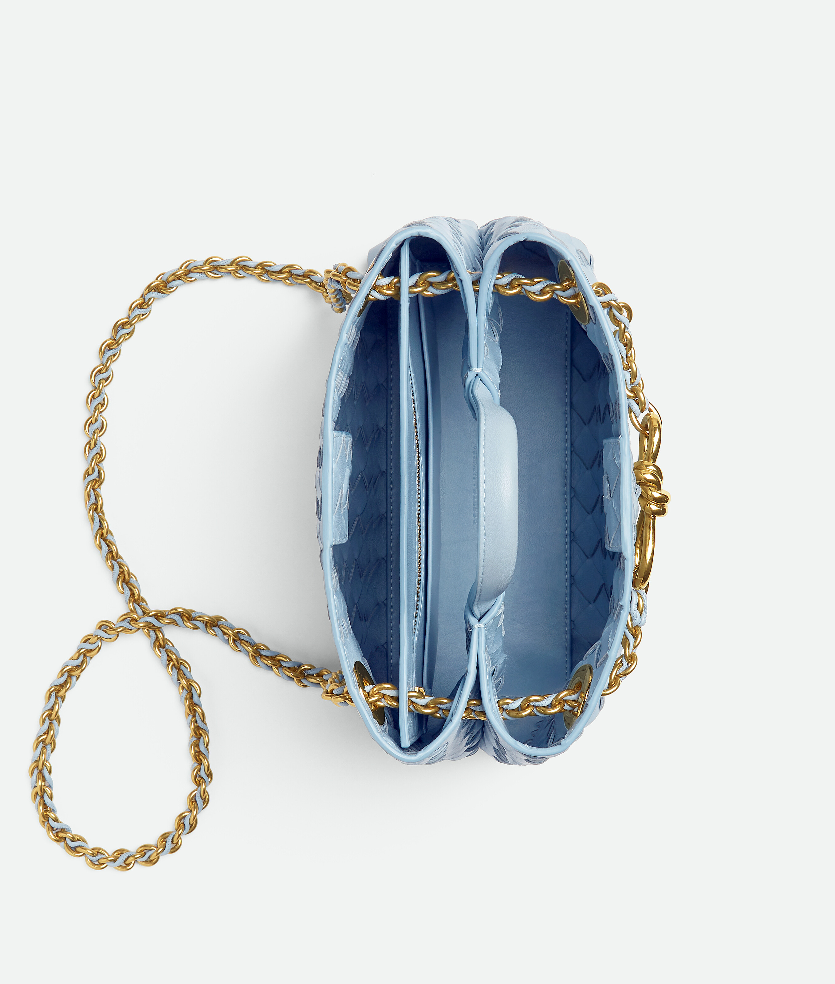 Bottega Veneta Small Andiamo With Chain In Blue