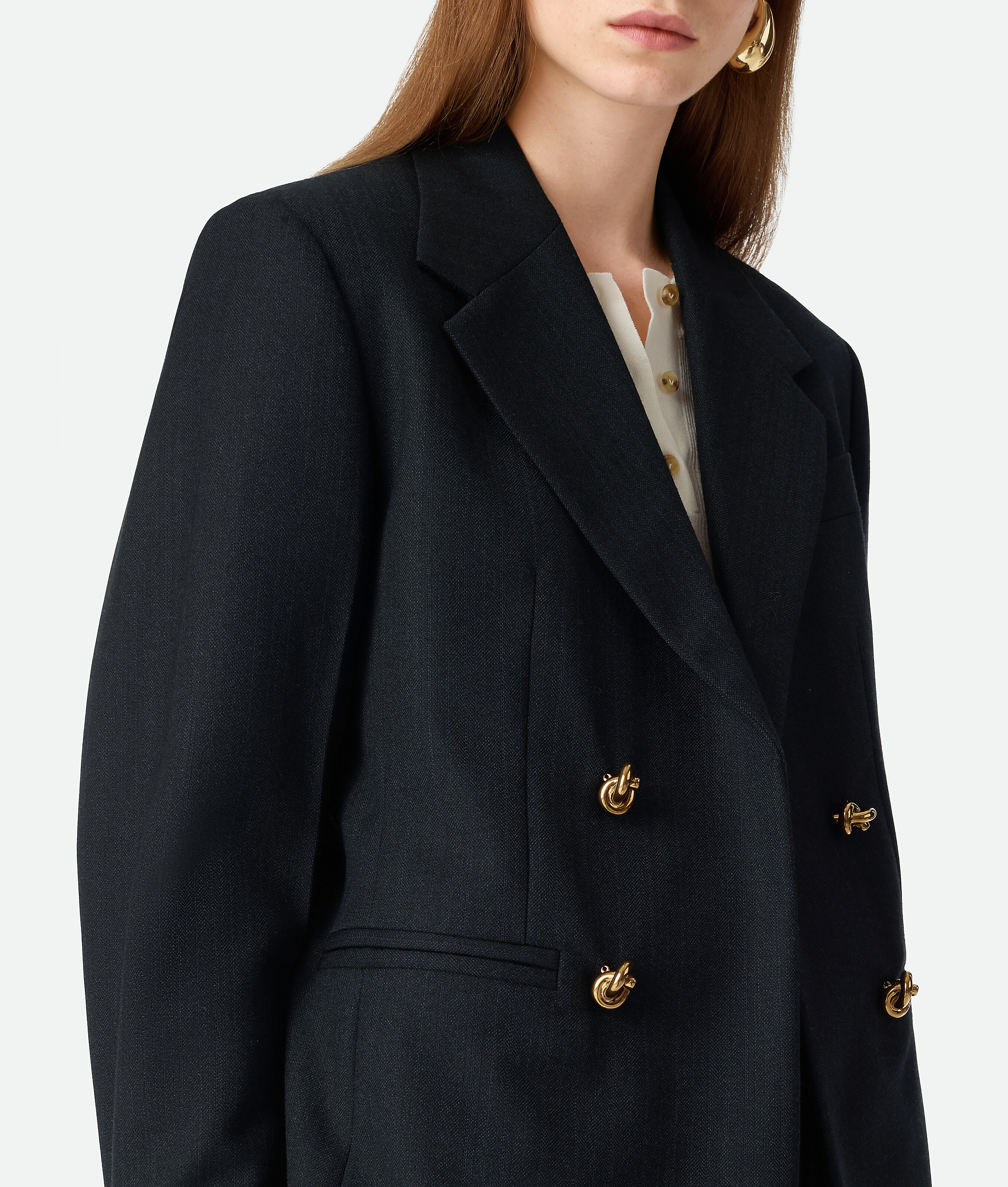 Bottega Veneta Striped Wool Jacket In Black/dark Blue