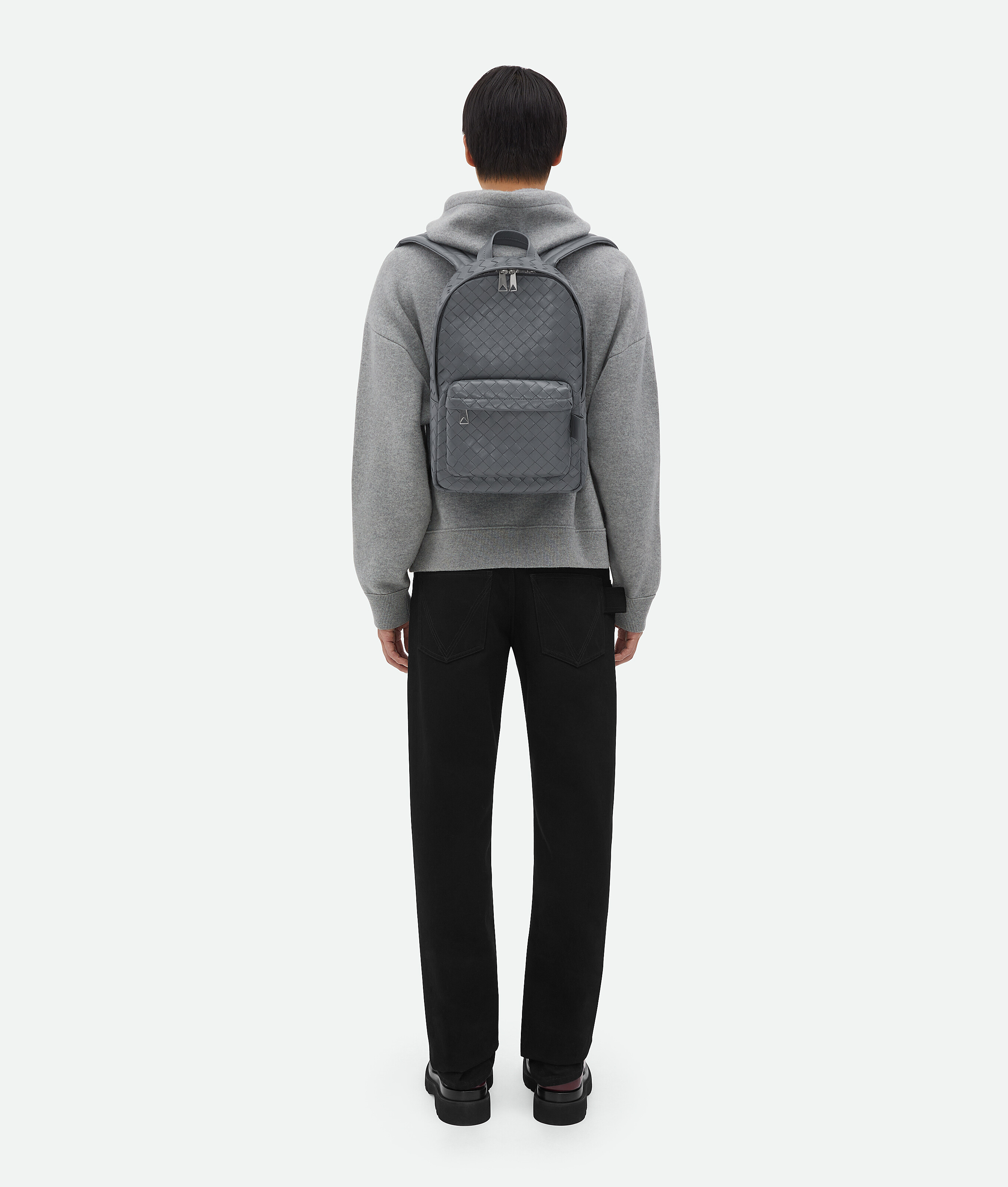 Shop Bottega Veneta Small Intrecciato Backpack In Grey