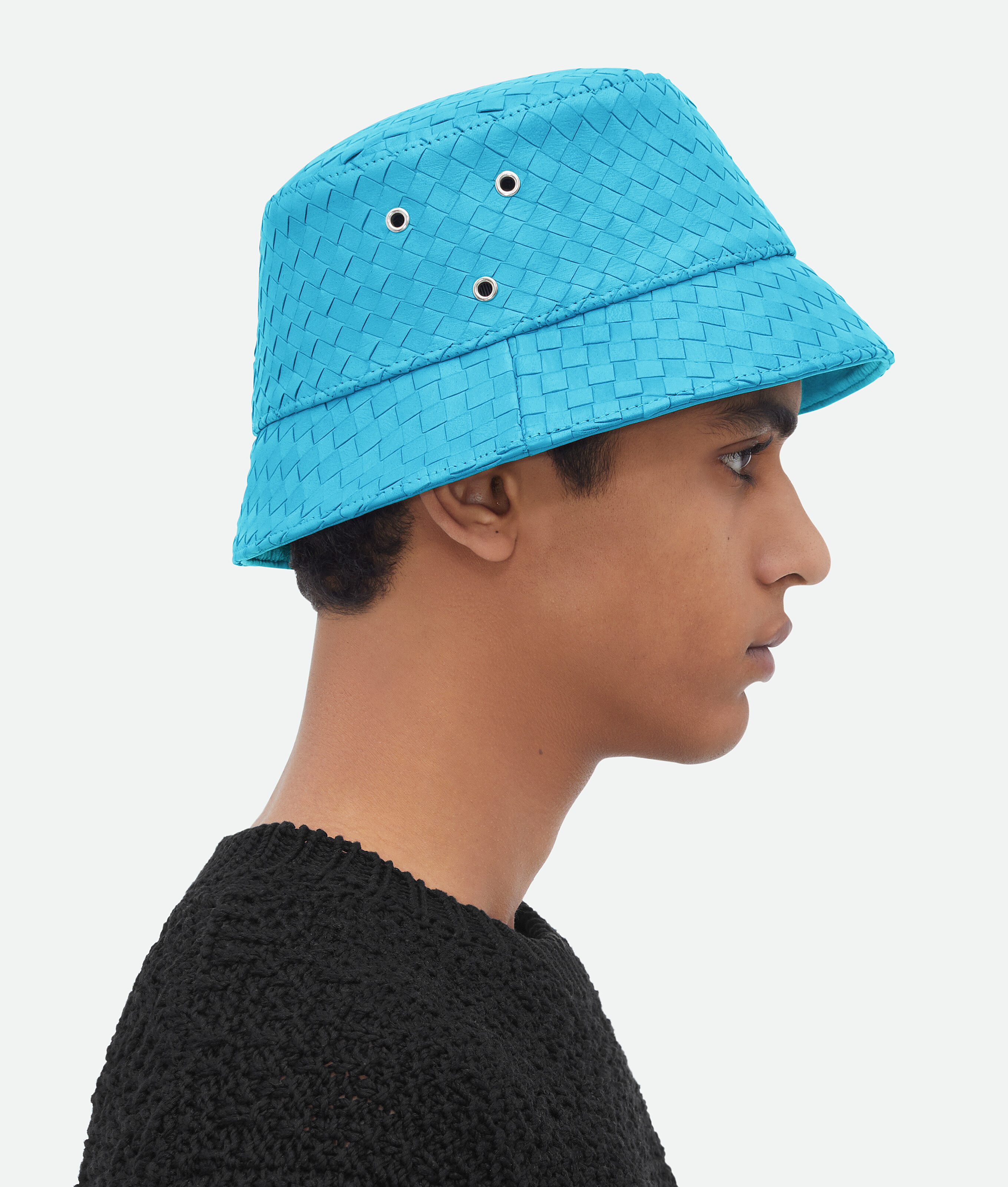 Shop Bottega Veneta Intrecciato Leather Bucket Hat In Blue