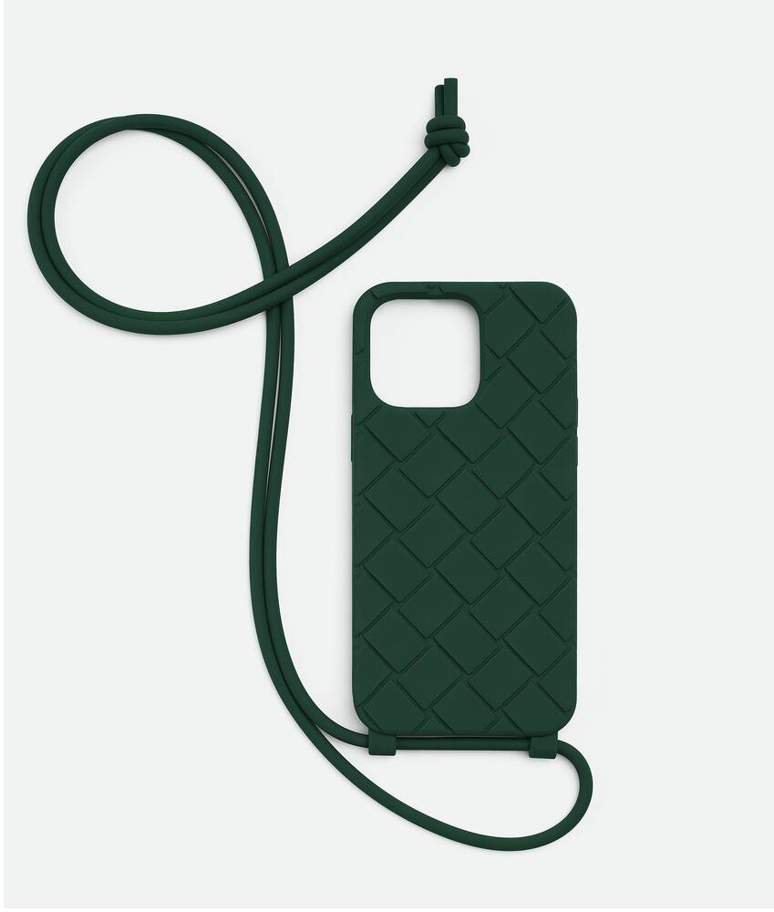 Bottega Veneta® Men's iPhone 14 Pro Max Case On Strap in Emerald
