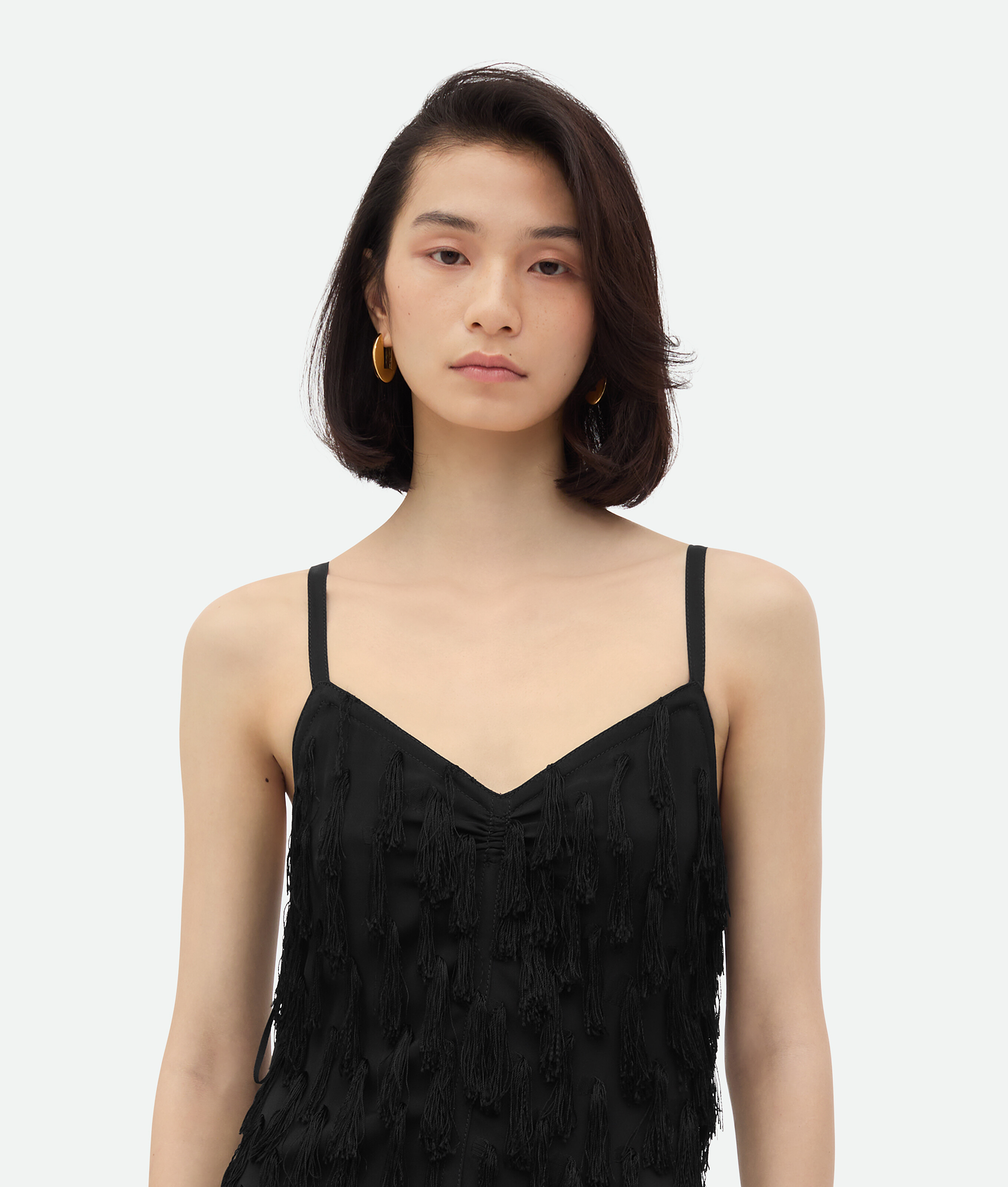 BOTTEGA VENETA KLEID MIT FRANSEN AUS FIL-COUPÉ-CRÊPE