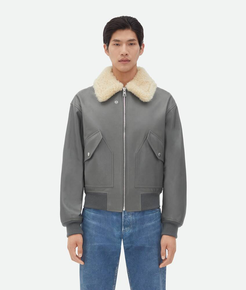 Display a large version of the product image 1 - Leather Jacket With Shearling Collar