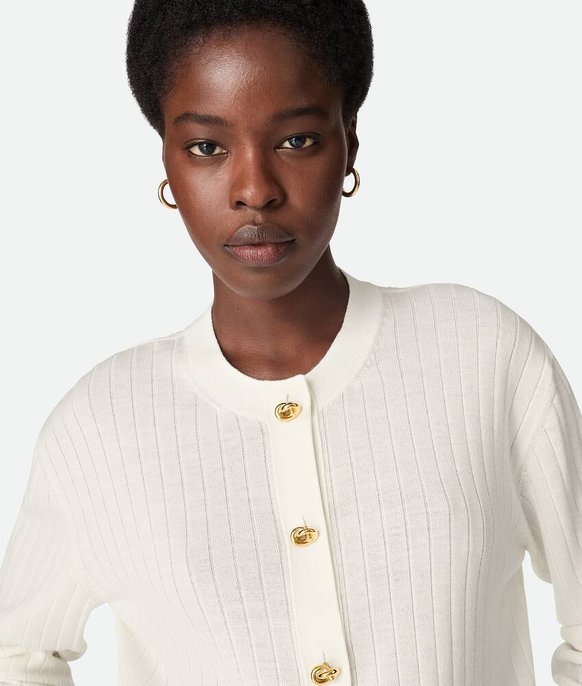 Bottega Veneta® Women's Wool Rib Cardigan in Chalk. Shop