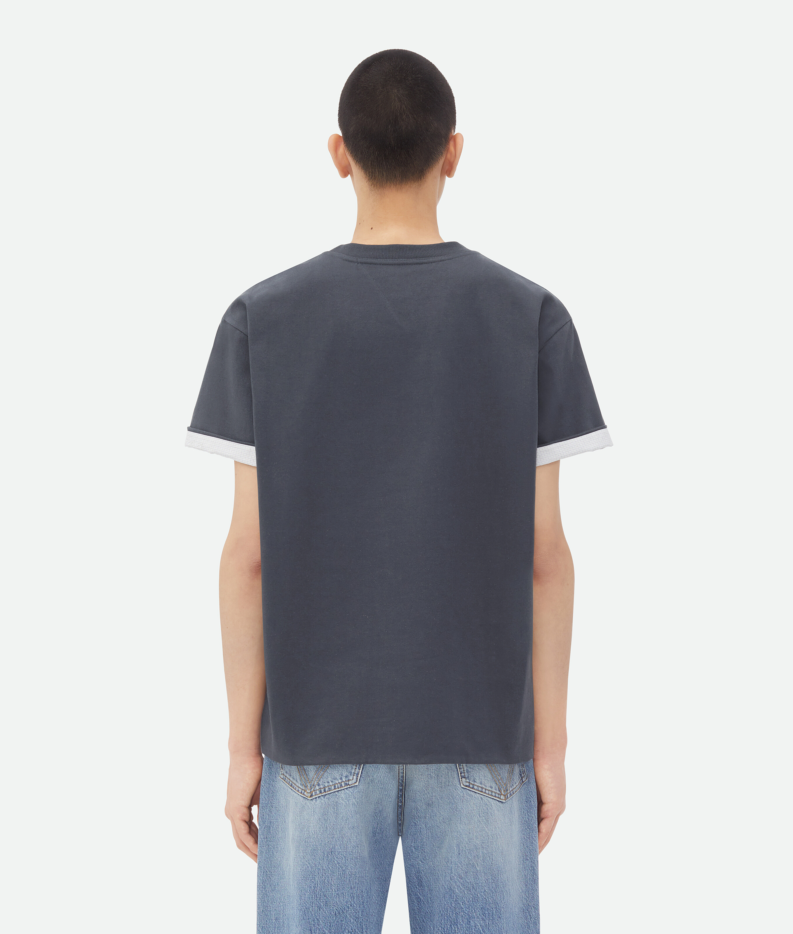 Shop Bottega Veneta Double Layer Cotton Check T-shirt In Grey