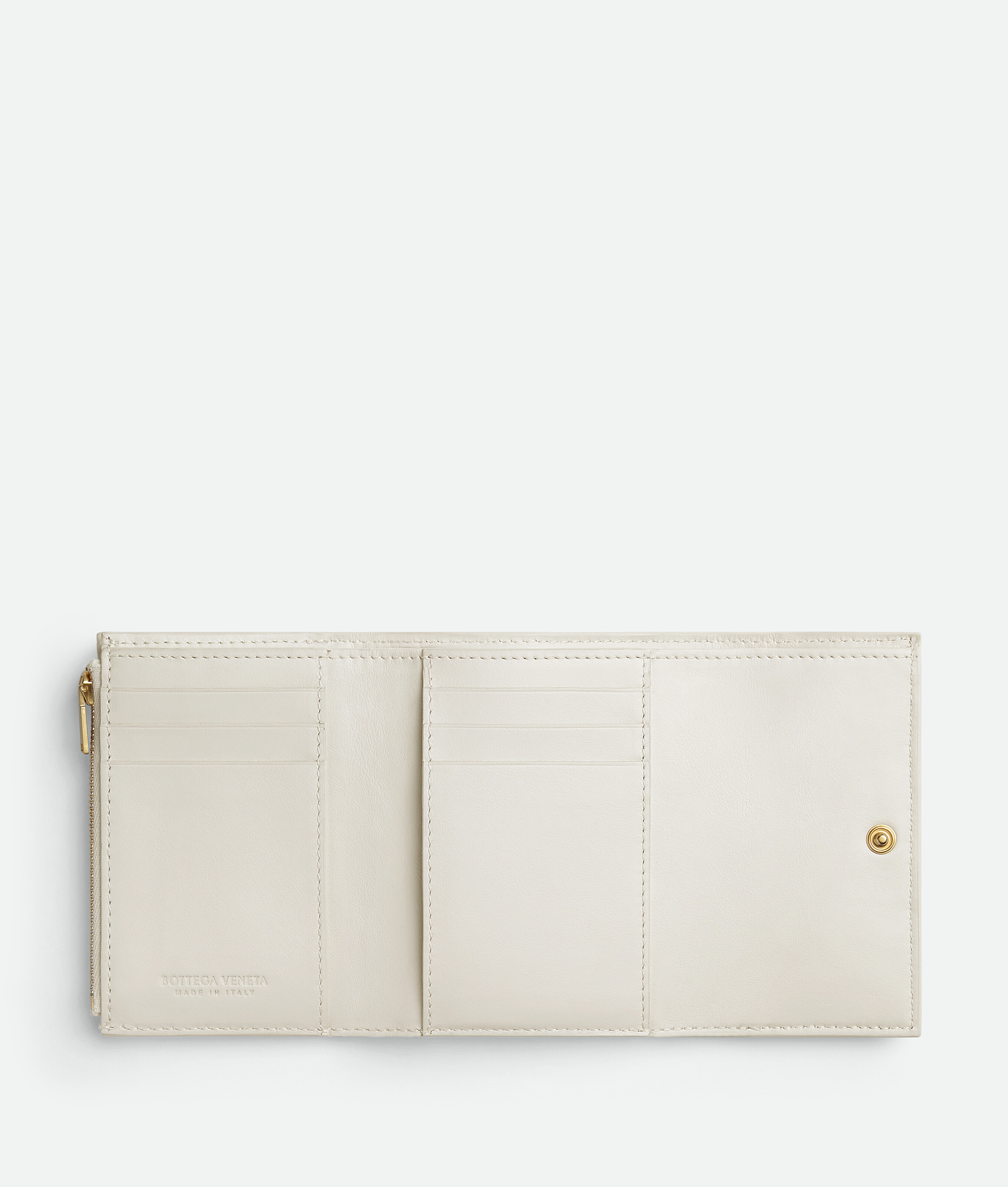 Shop Bottega Veneta Cassette Tri-fold Zip Wallet In White