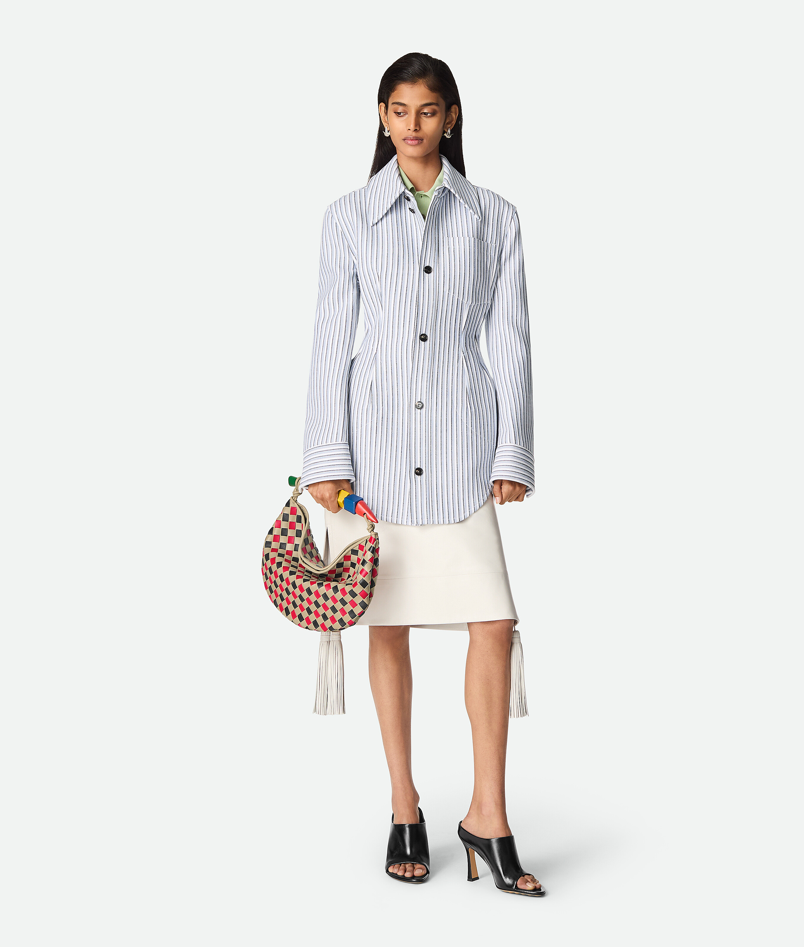 Bottega Veneta Green Polo With Classic Collar And Embroidered Logo On The Front In Light Cashmere Wo In Green