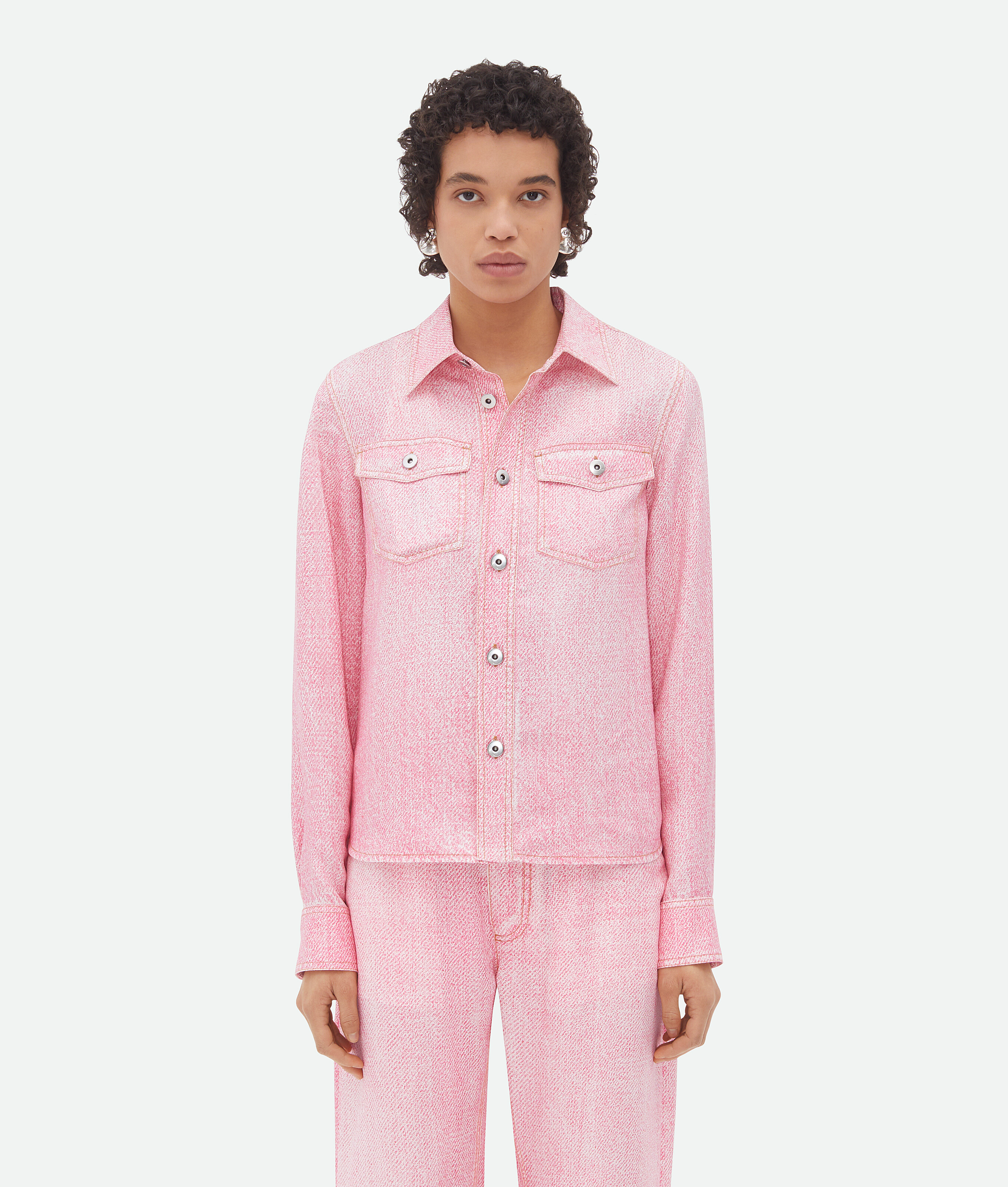 Bottega Veneta Printed Denim Viscose Shirt In Pink