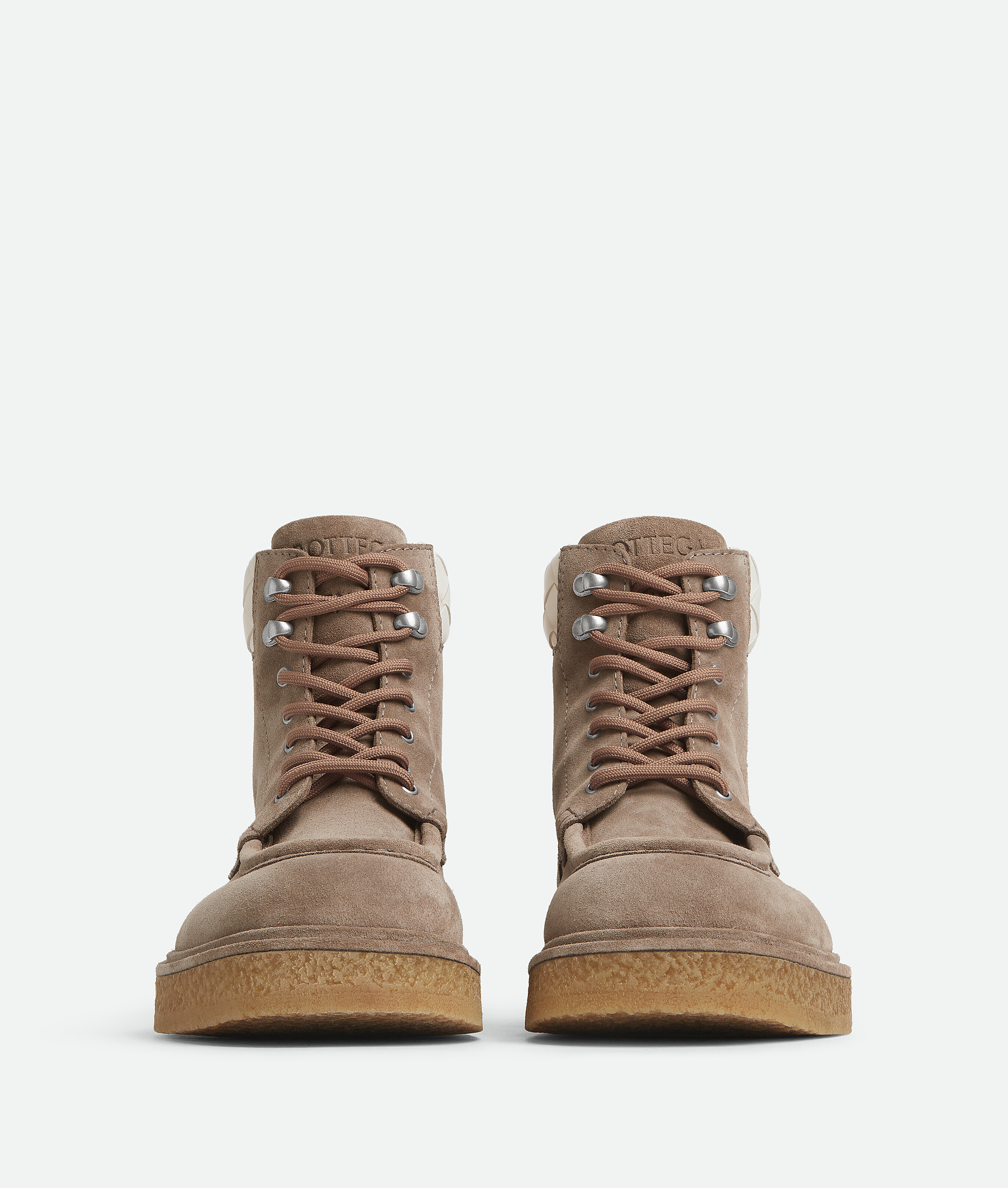 Bottega Veneta Suede Haddock Lace-up Boots In Driftwood/white