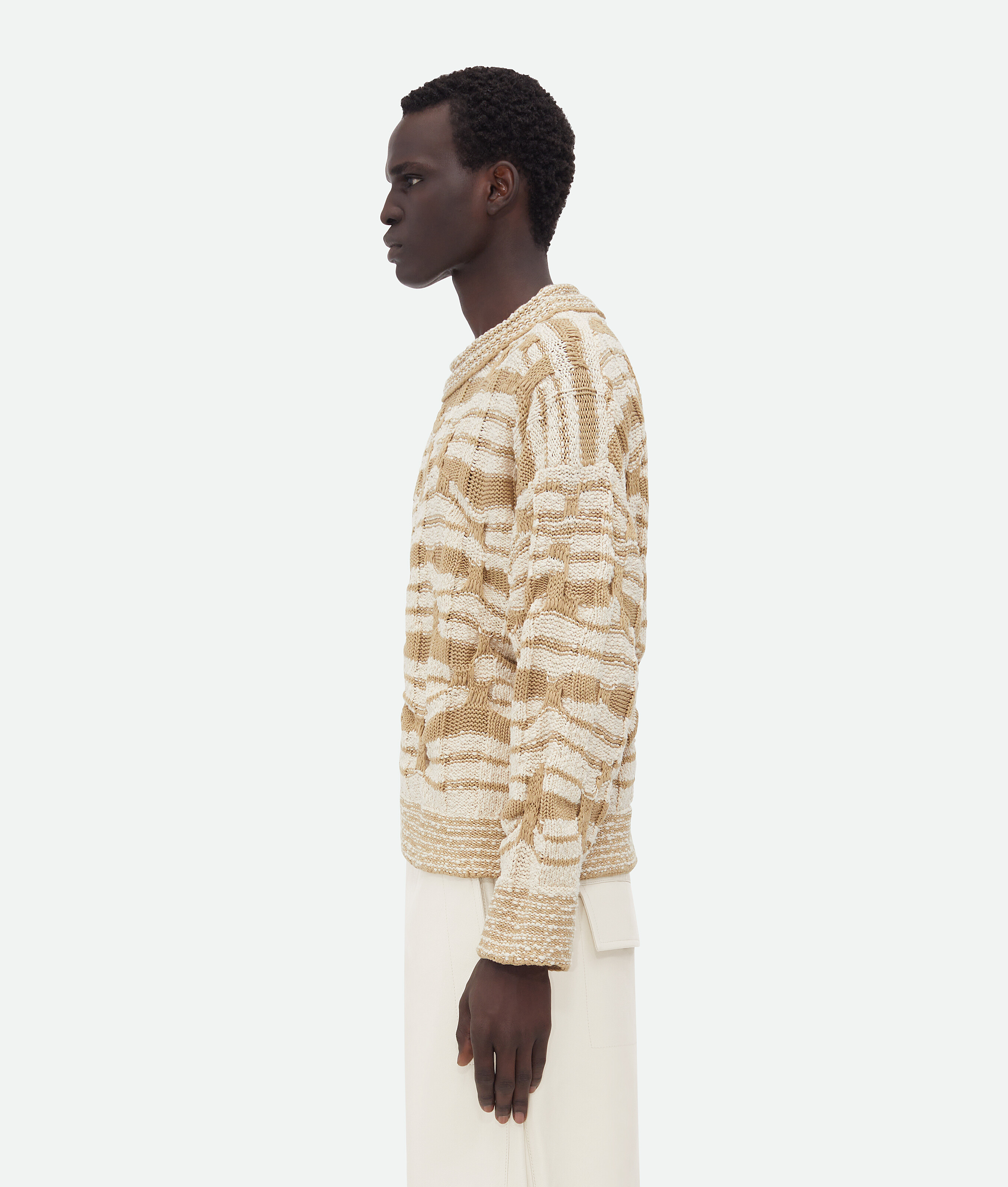 Shop Bottega Veneta Distorted Stripe Cotton Jumper In Beige