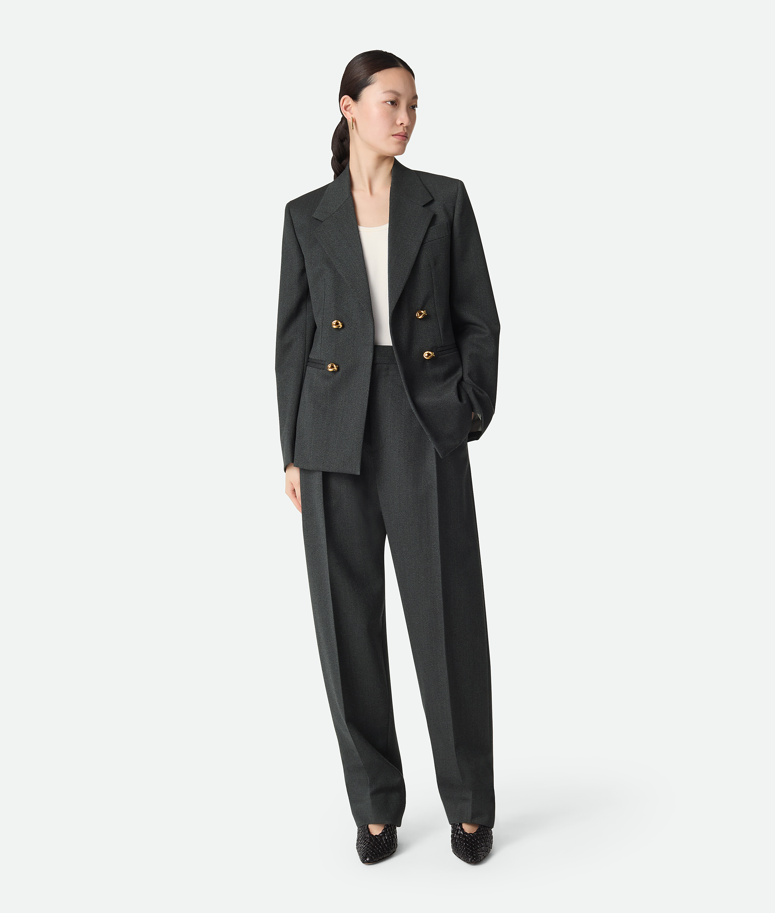 Bottega Veneta Mouline Wool Twill Jacket In Black