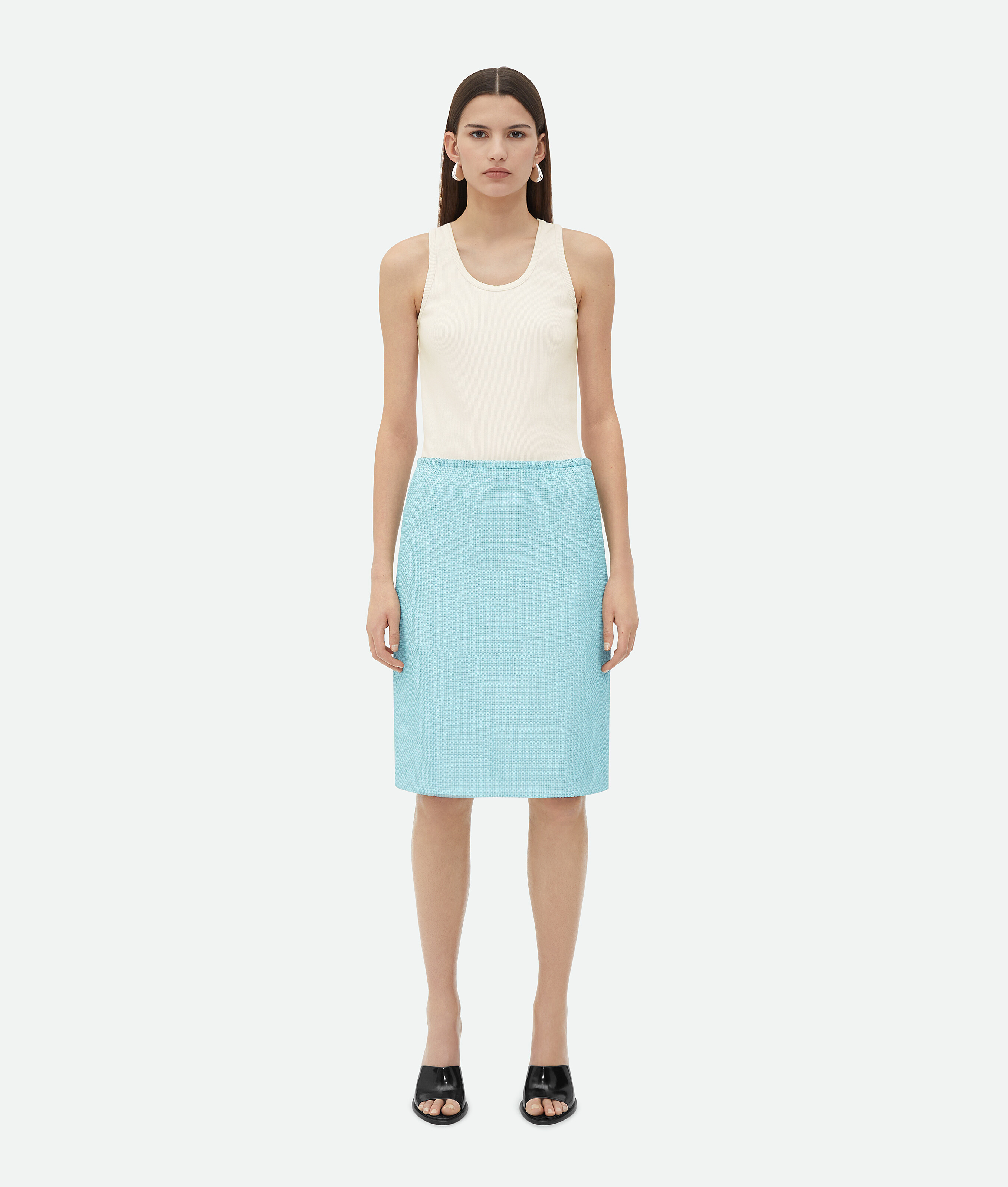 Bottega Veneta Mini Intrecciato Leather Skirt In Pale Blue