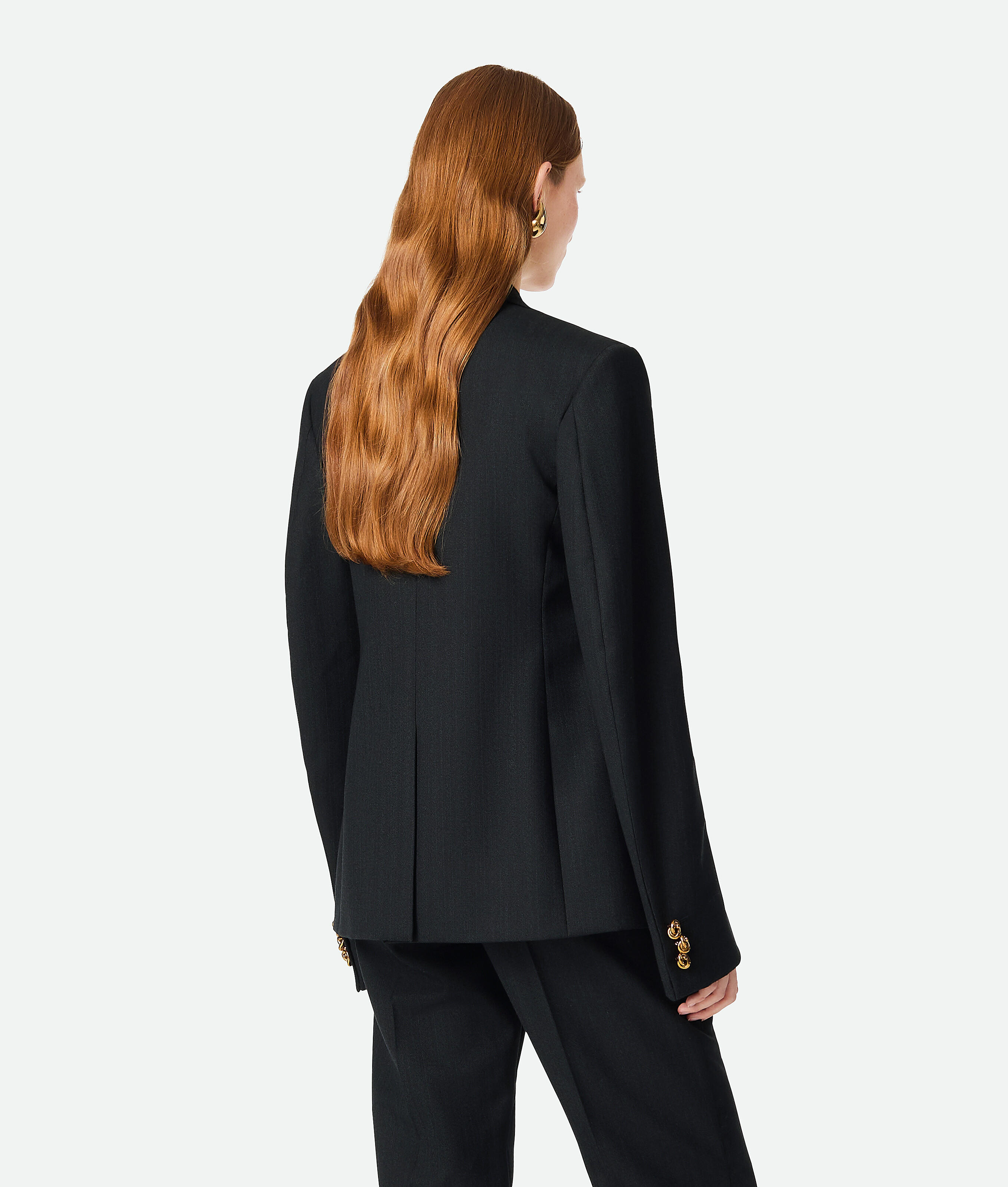 Bottega Veneta Striped Wool Jacket In Black/dark Blue