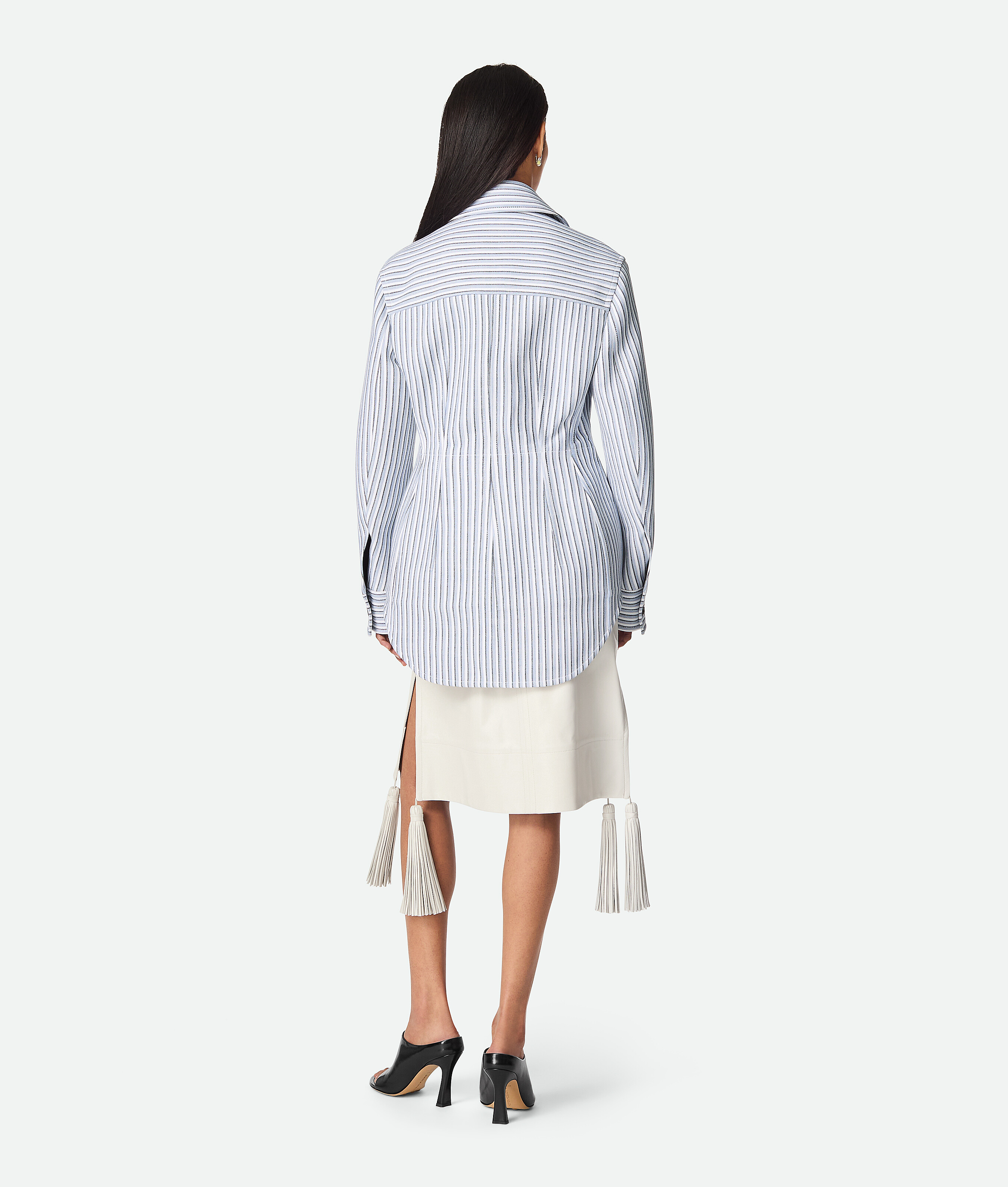 Bottega Veneta Gestreifte Jacke Aus Strukturierter Baumwolle In Chalk/admiral/navy