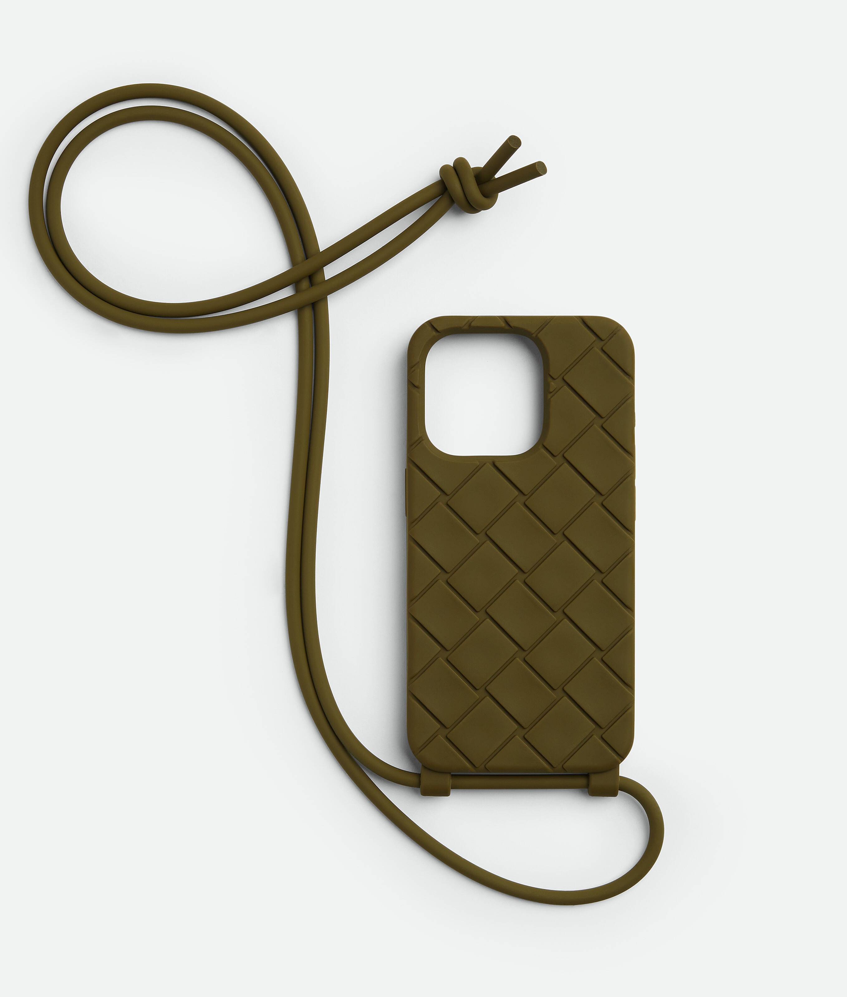 Shop Bottega Veneta Iphone 15 Pro Case With Strap In Olive Oil