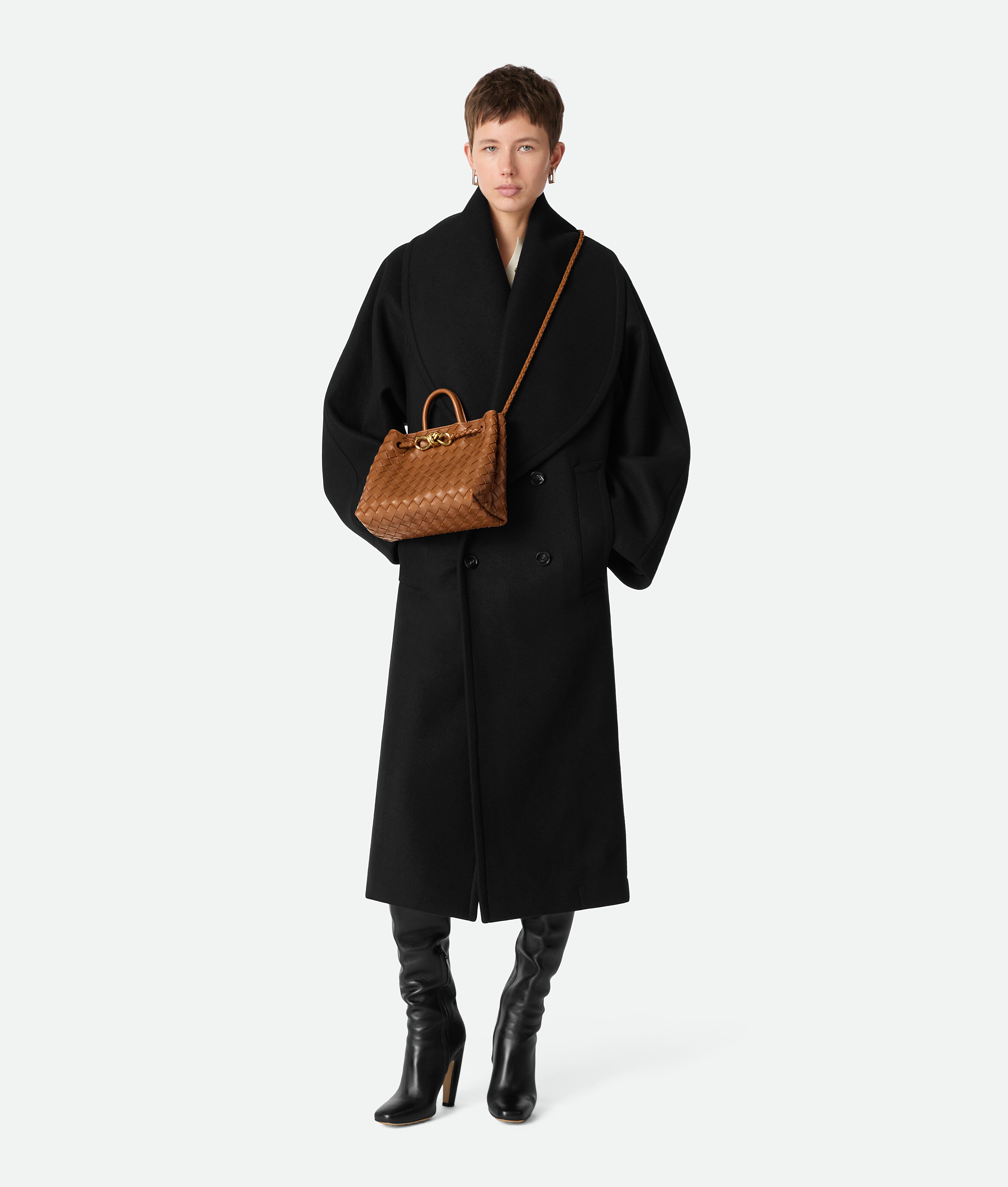 Bottega Veneta Andiamo Intrecciato Woven Leather Small Shoulder Bag In Brown