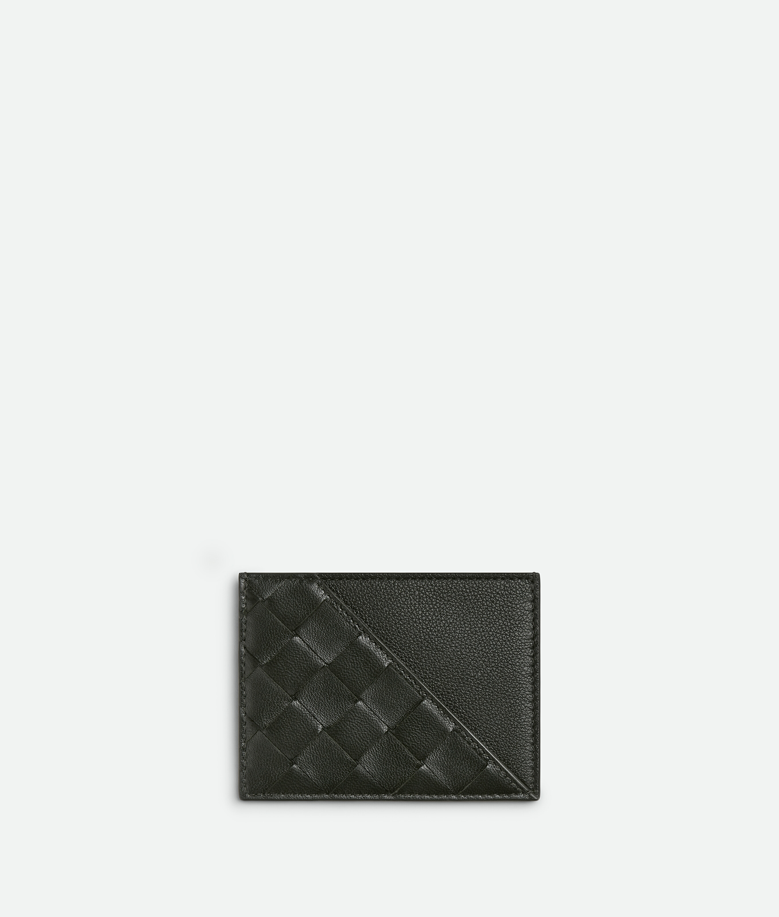 Bottega Veneta Intrecciato Diagonal Credit Card Case In Dark Green