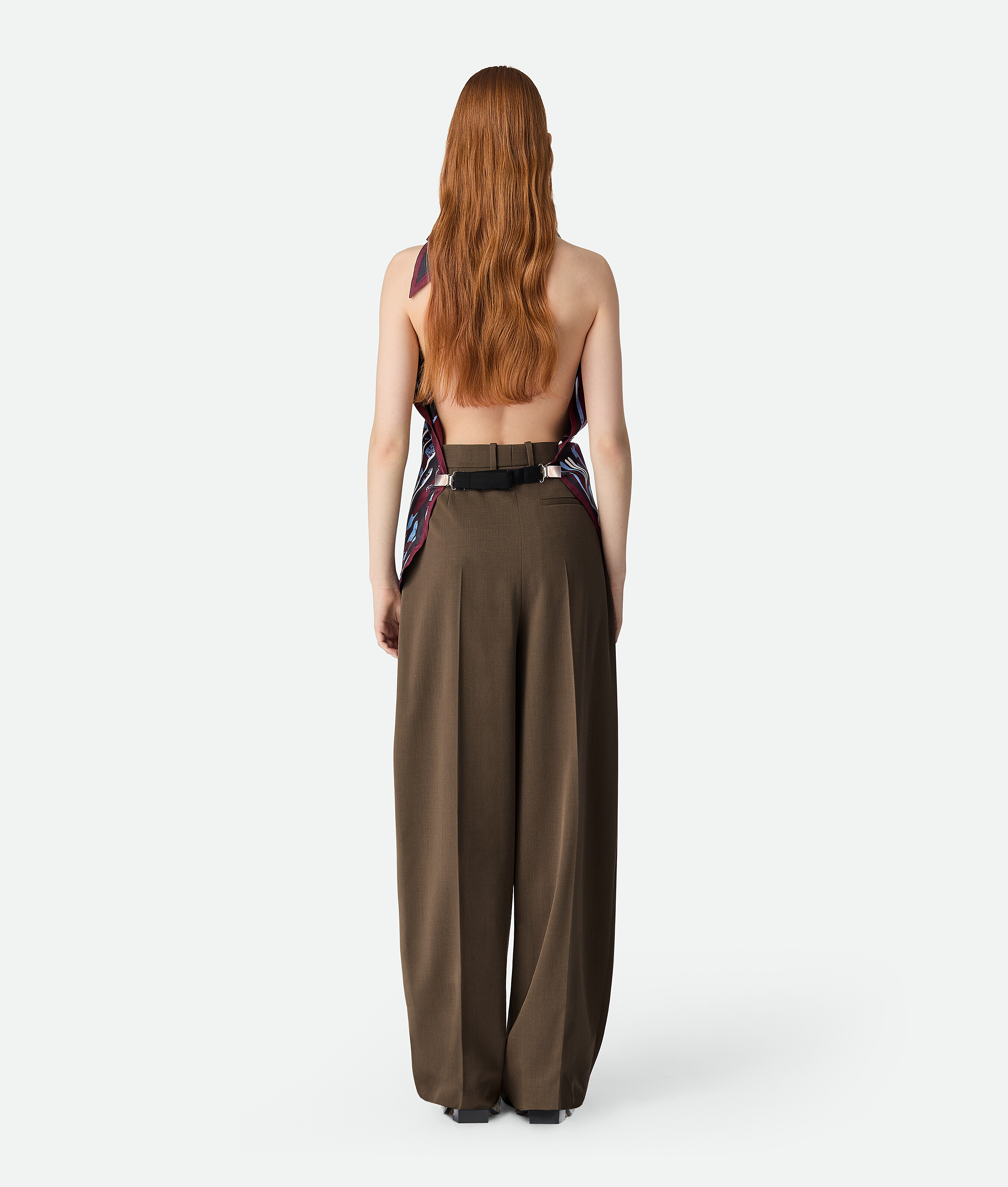 Bottega Veneta Fish Print Asymmetric Silk Twill Halter Top In Black Cherry/admiral