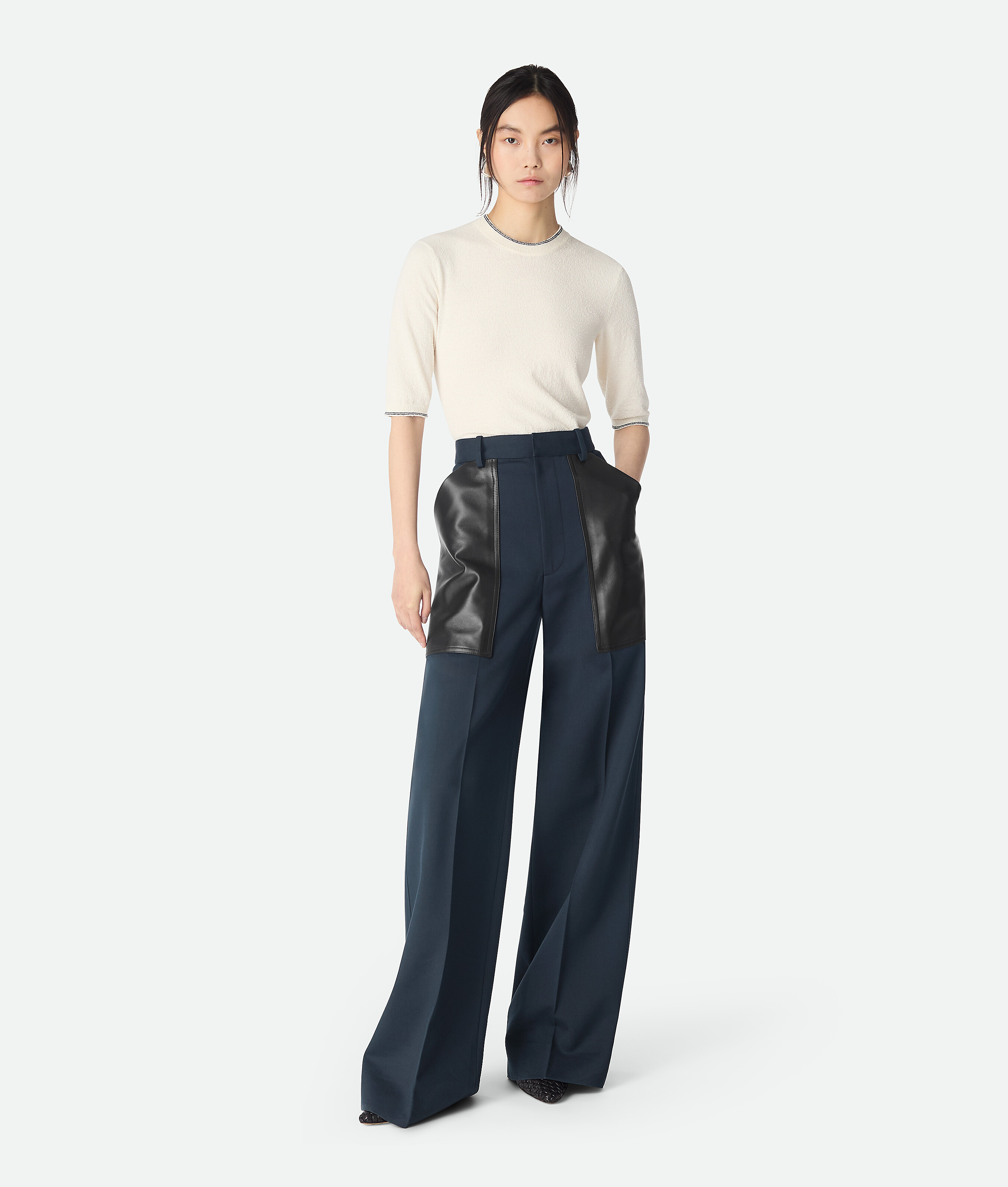 Bottega Veneta Wool And Cotton Pants - Blue - Woman - 38 - Cotton & Wool