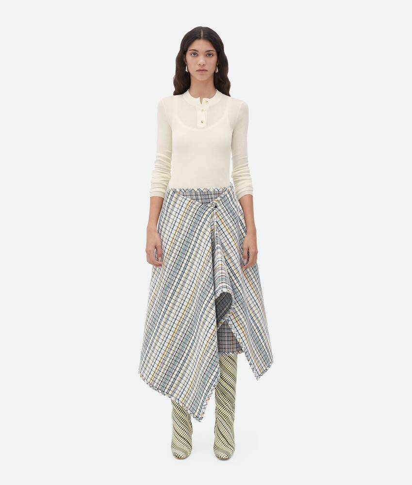 Checkpoint Wraped Bottega Veneta® Women's Cotton Check Wrapped Skirt in White/peacock ...
