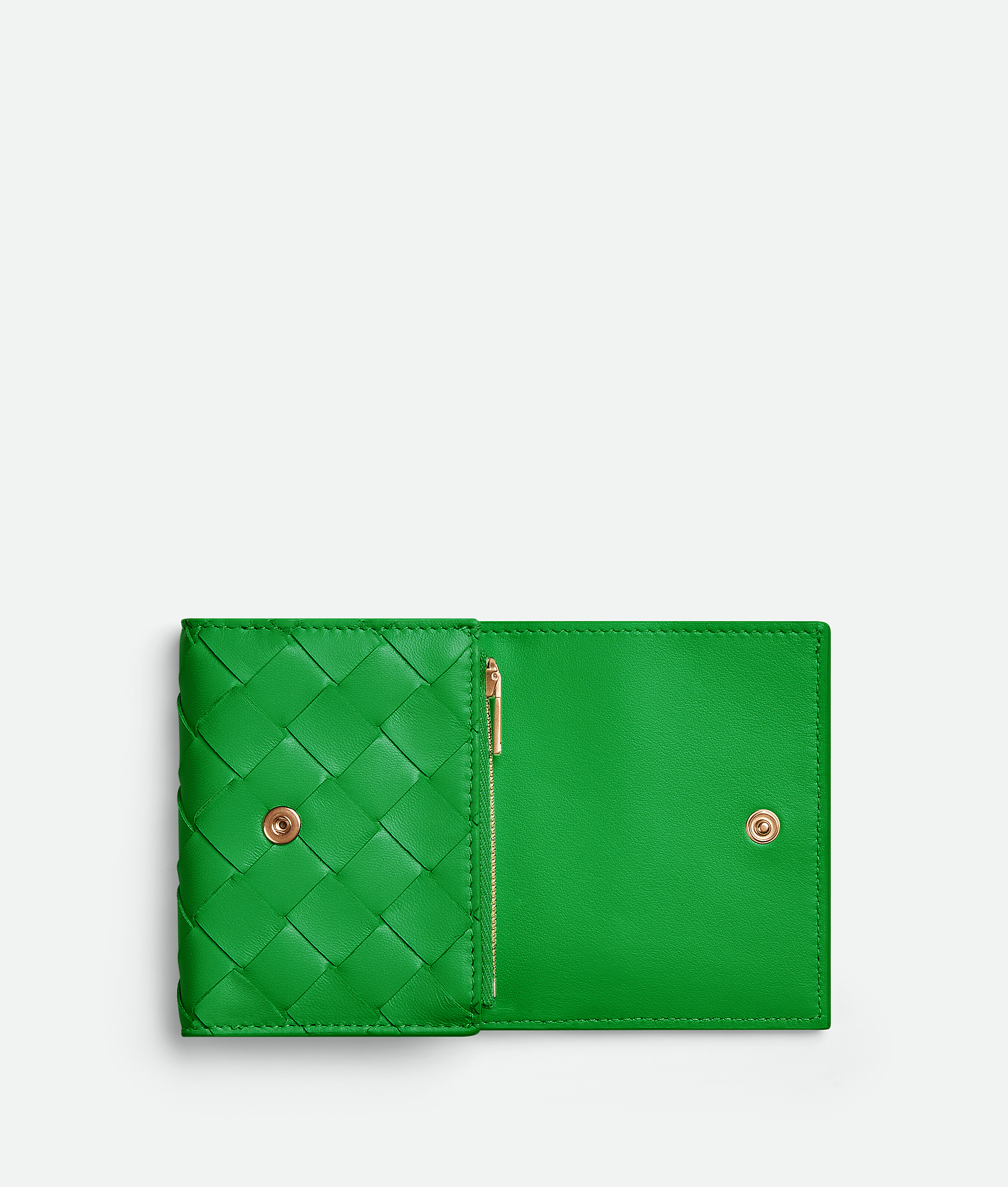Bottega Veneta Small Intrecciato Tri-fold Zip Wallet In Green