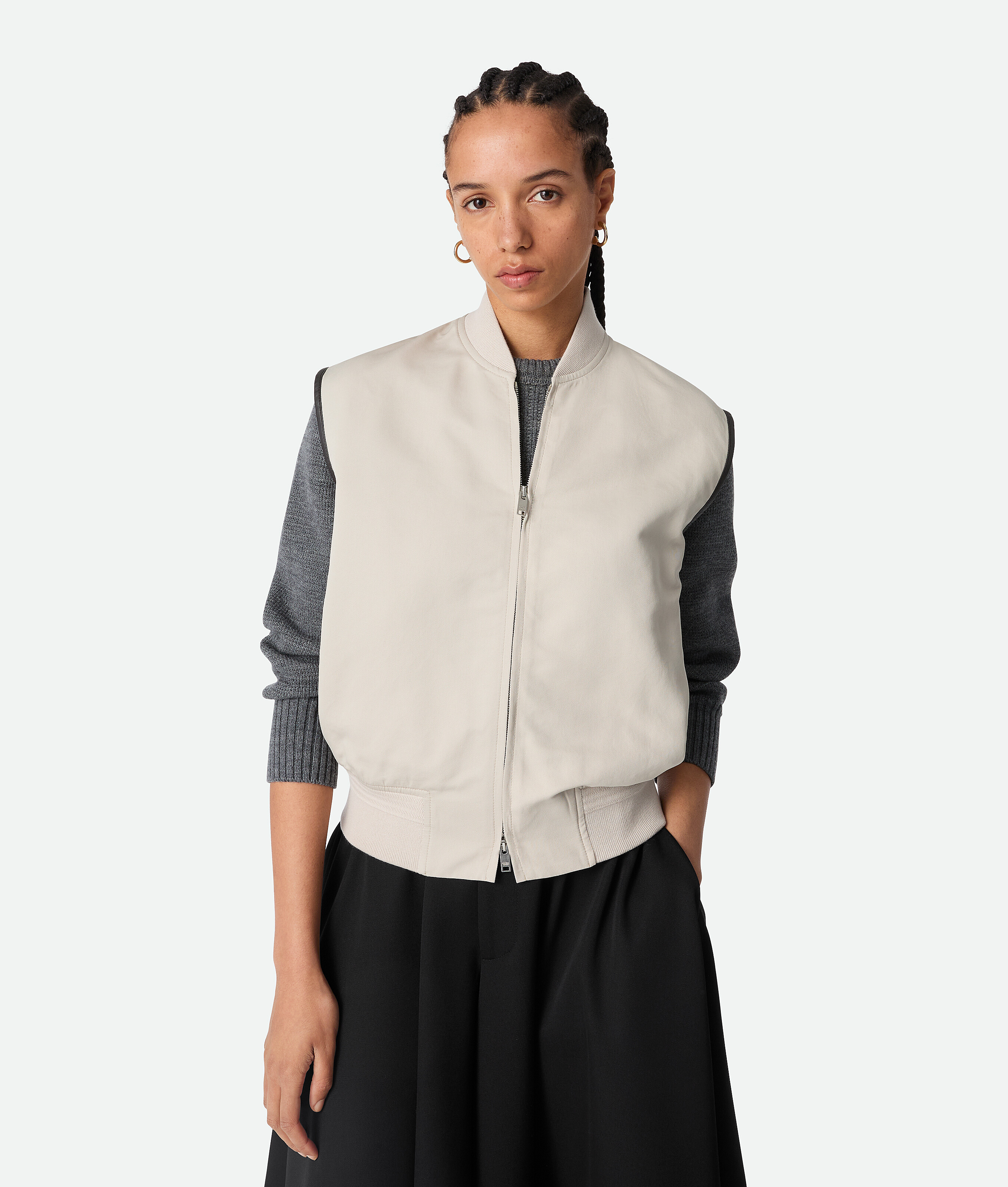 Bottega Veneta Silk And Cotton Twill Gilet - Grey - Woman - 42 - Cotton & Silk