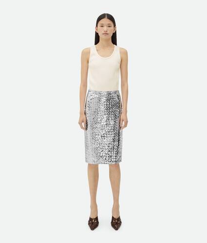 Display a large version of the product image 1 - Intrecciato Laminated Leather Midi Skirt