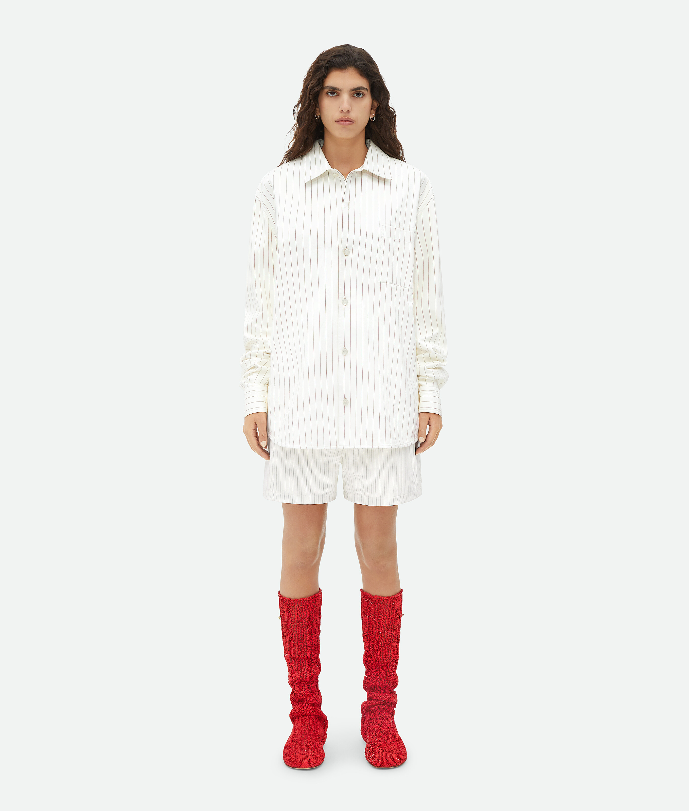 Shop Bottega Veneta Gestreifte Shorts Aus Bedrucktem Leder In White