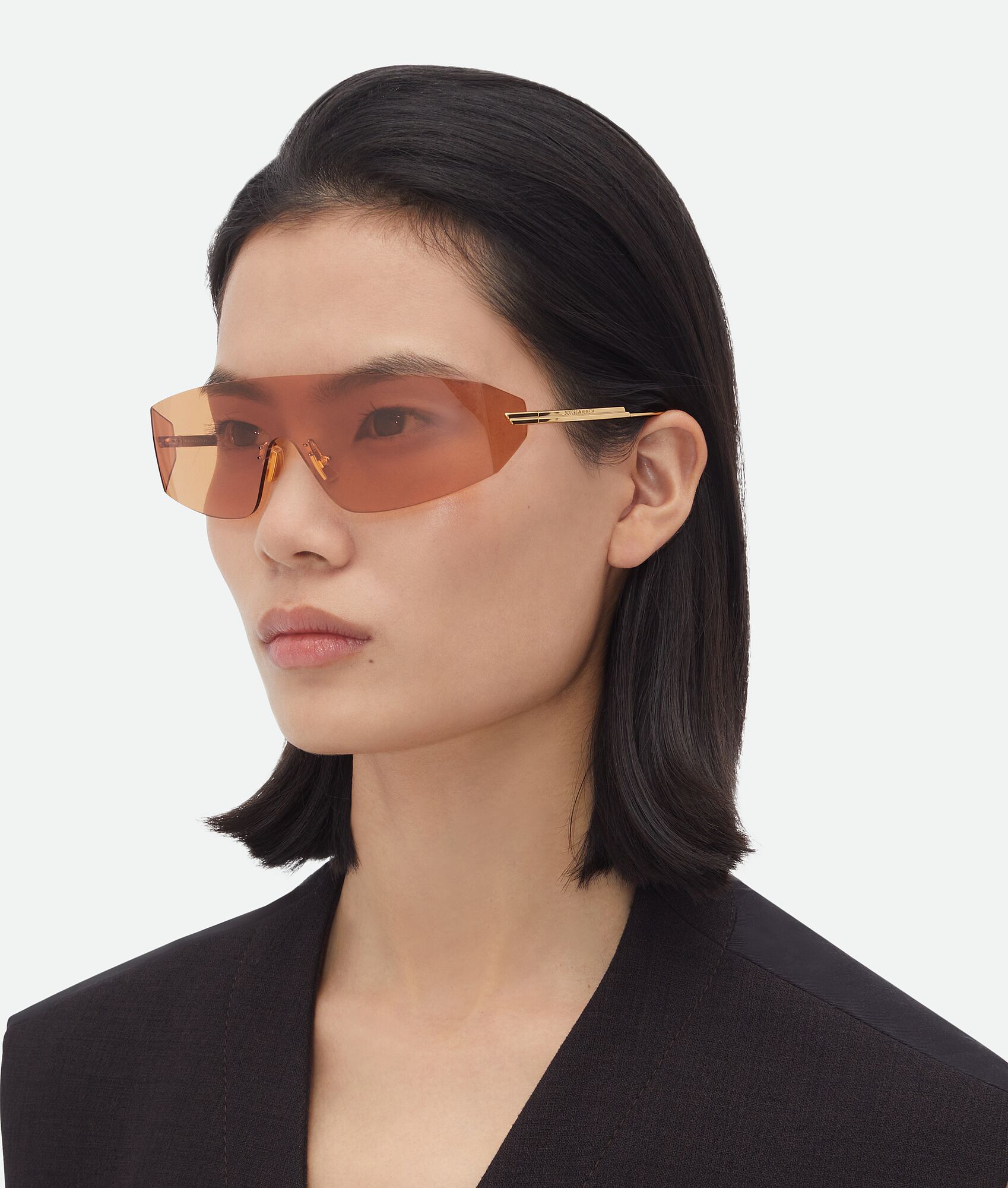 Bottega Veneta® Futuristic Shield Sunglasses in Gold/orange. Shop ...