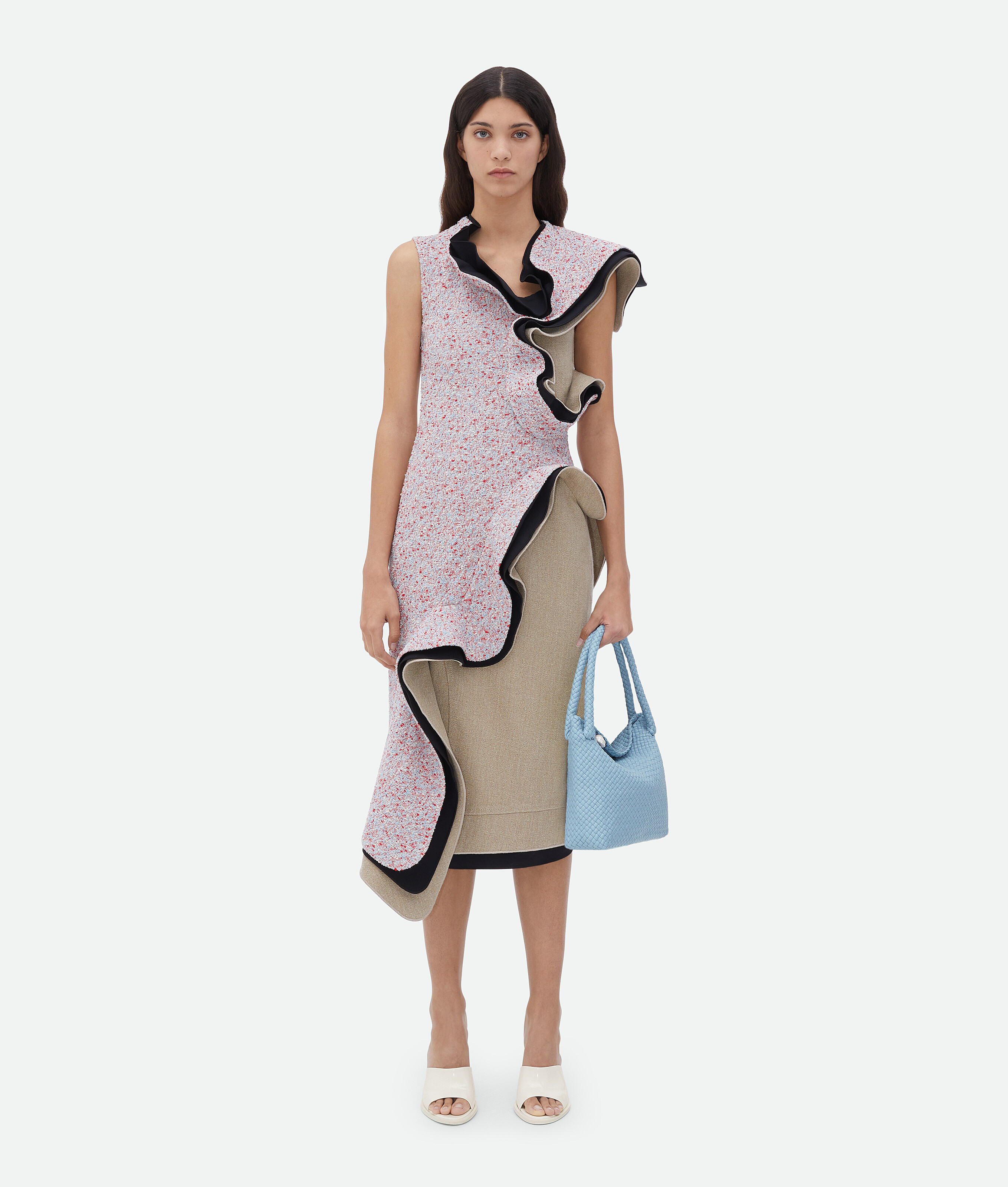 Bottega Veneta Textured Terrazzo Cotton Ruffle Dress In White