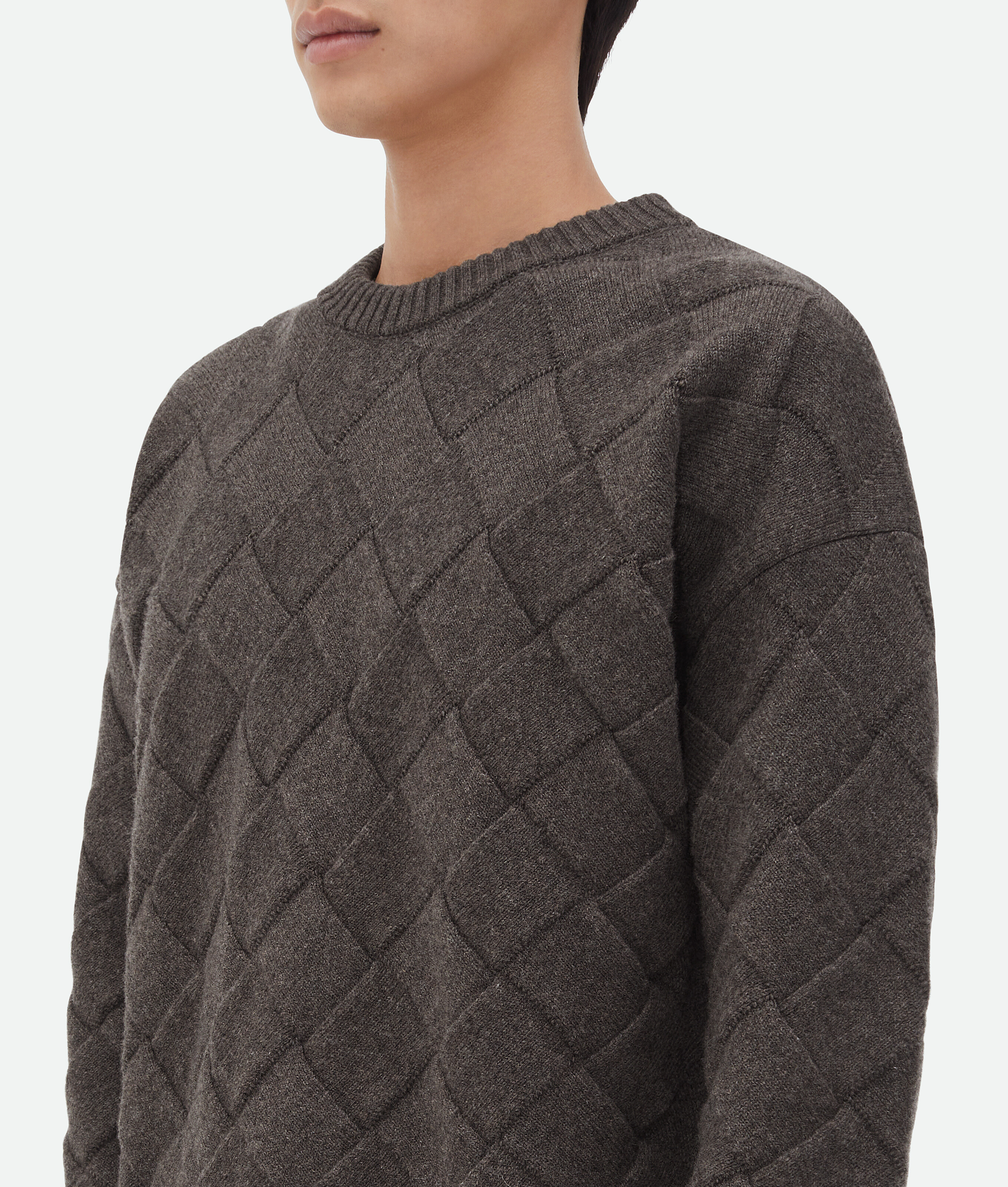 Shop Bottega Veneta Intreccio Wool Jumper In Grey