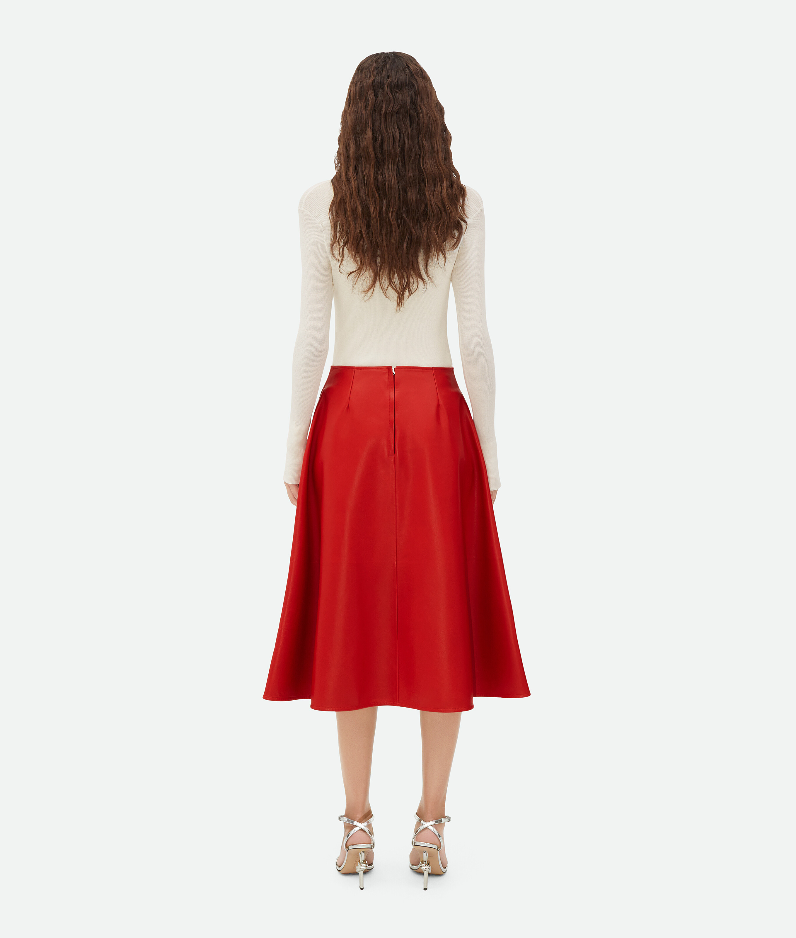 Bottega Veneta Leather Midi Skirt In Red