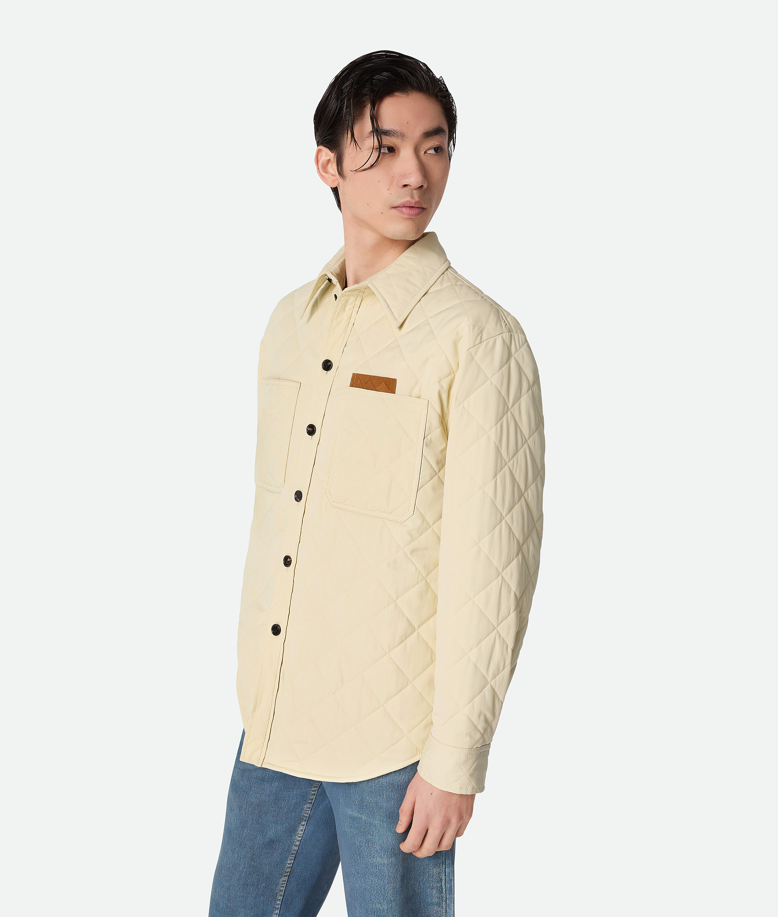 Bottega Veneta Quilted Tech Cotton Jacket With Chest Pockets In Neutral