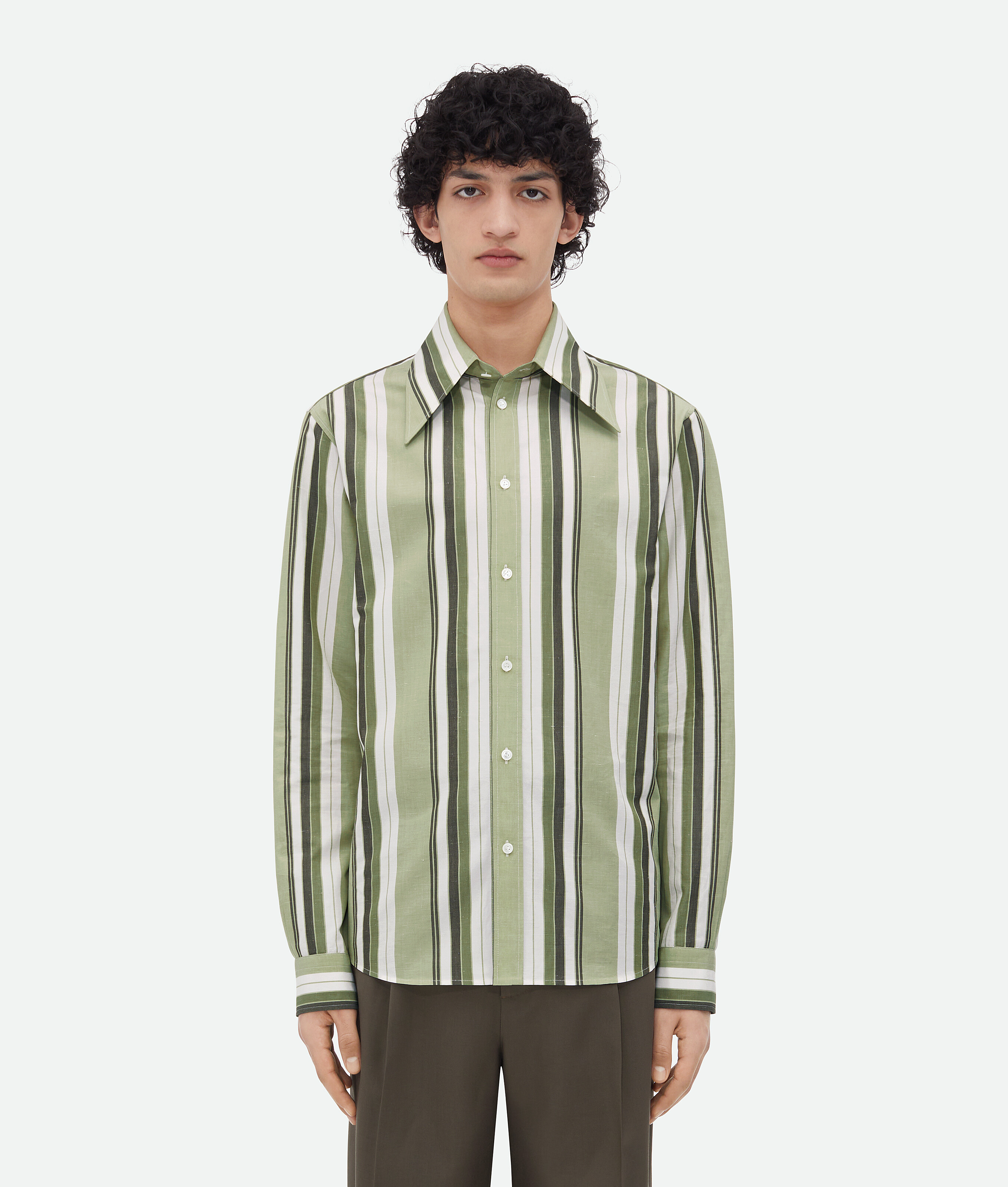 Bottega Veneta Striped Cotton Shirt In Pale Green/white