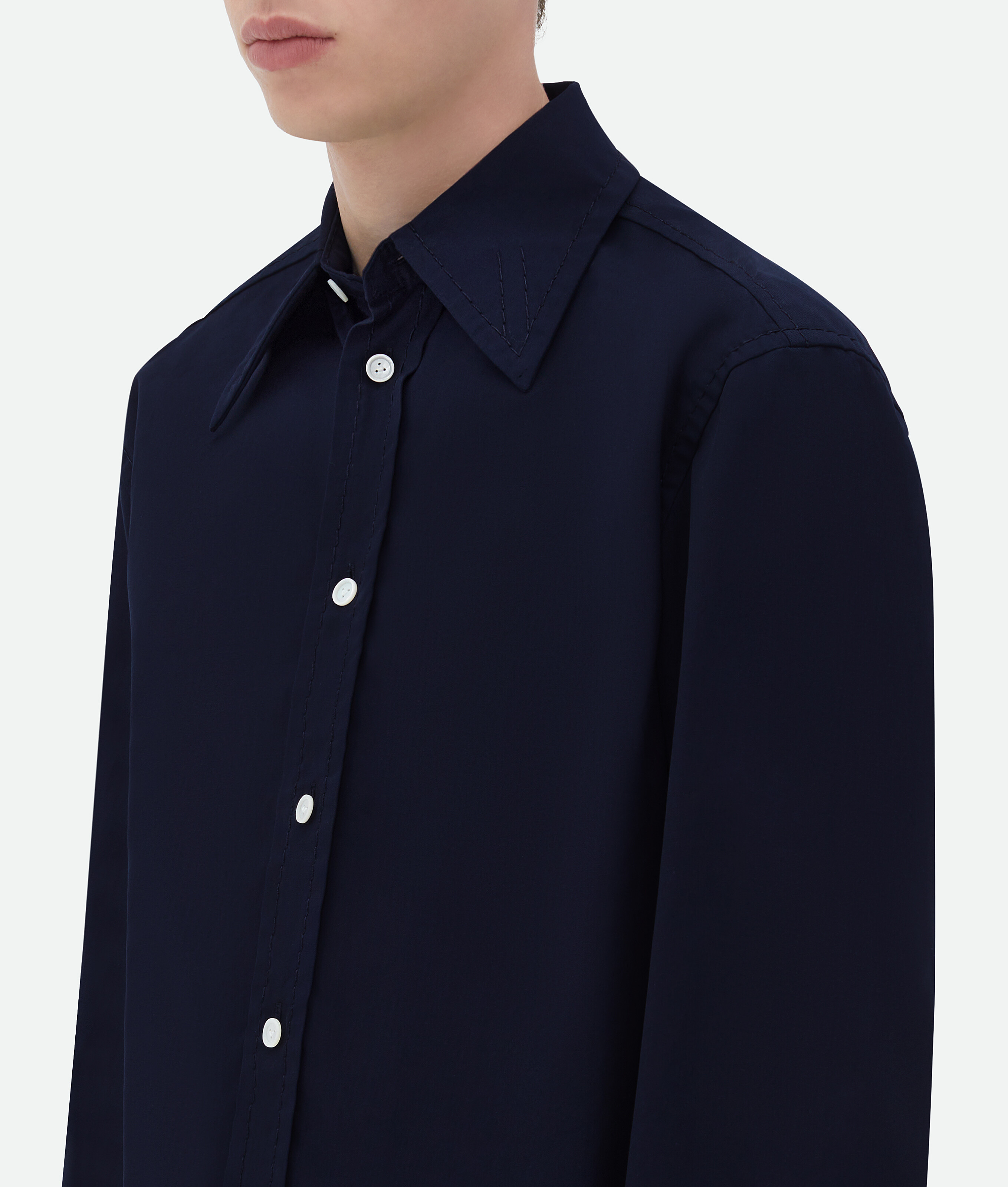 Shop Bottega Veneta Cotton Shirt With Top Stitching In Blue