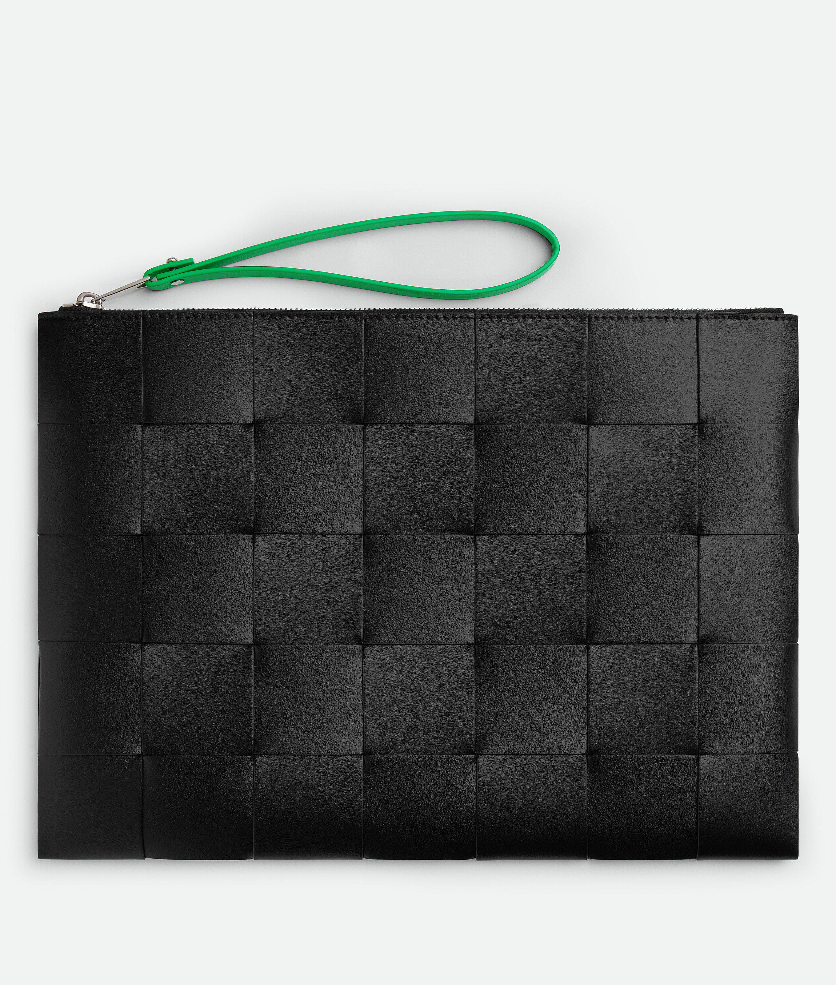 Shop Bottega Veneta Cassette Large Flat Pouch In Black/parakeet