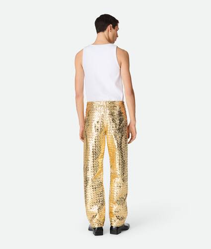 Laminated Intrecciato Leather Straight Pants