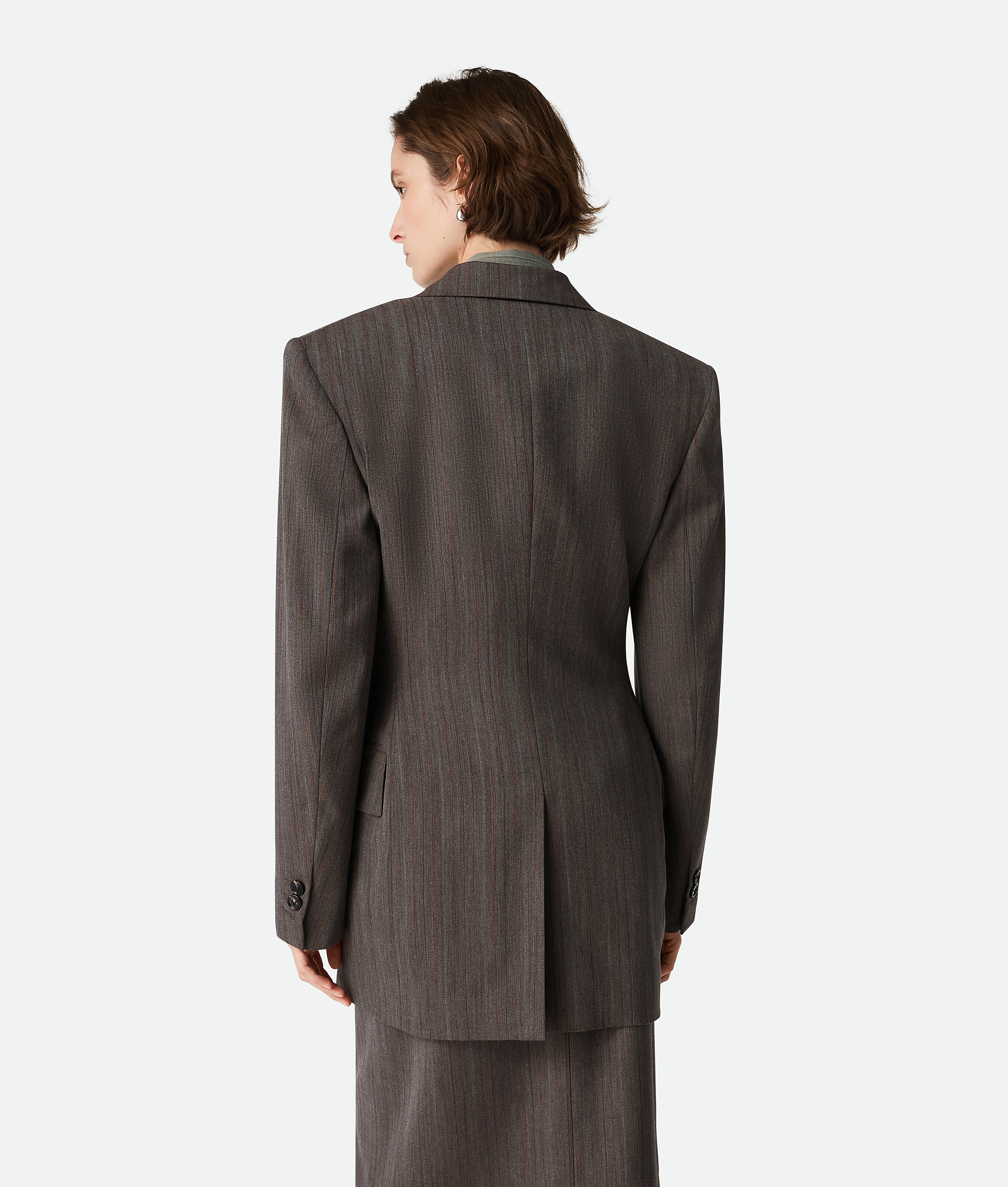 Bottega Veneta Fein Gestreifte Wolljacke In Grey/brown Melange