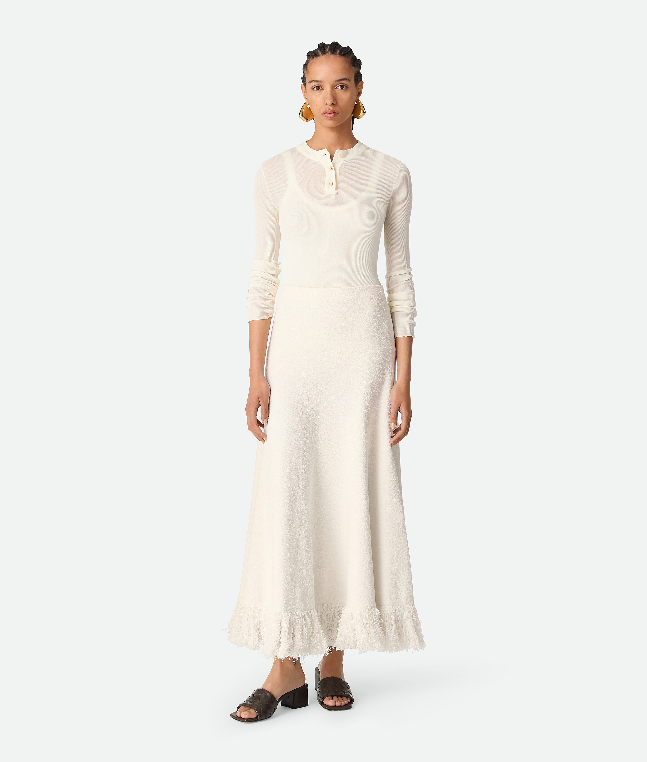 Bottega Veneta Jupe En Coton Bouclé - White - Femme - XS - Coton & Polyamide