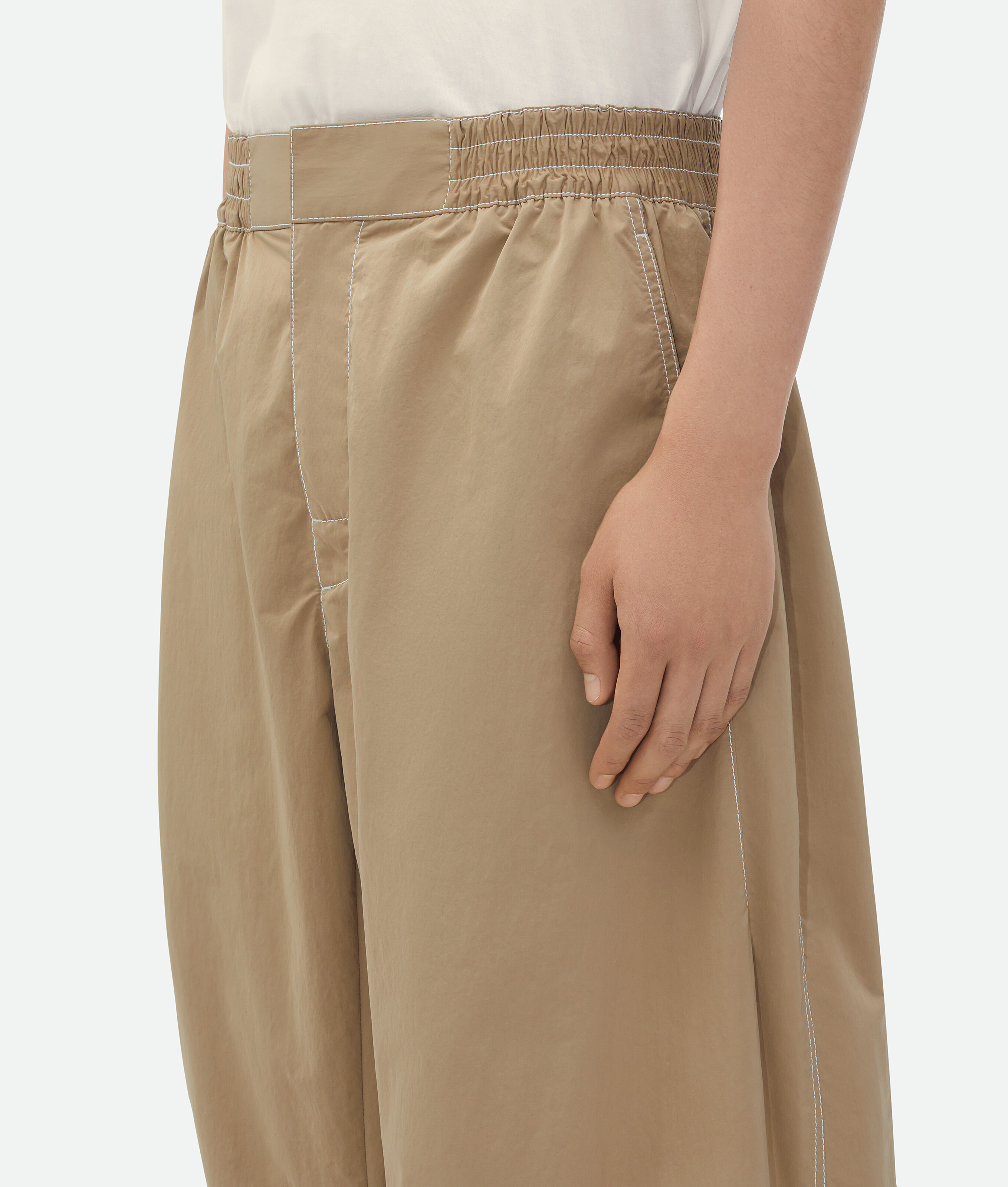 Shop Bottega Veneta Elasticated Tech Nylon Trousers In Beige