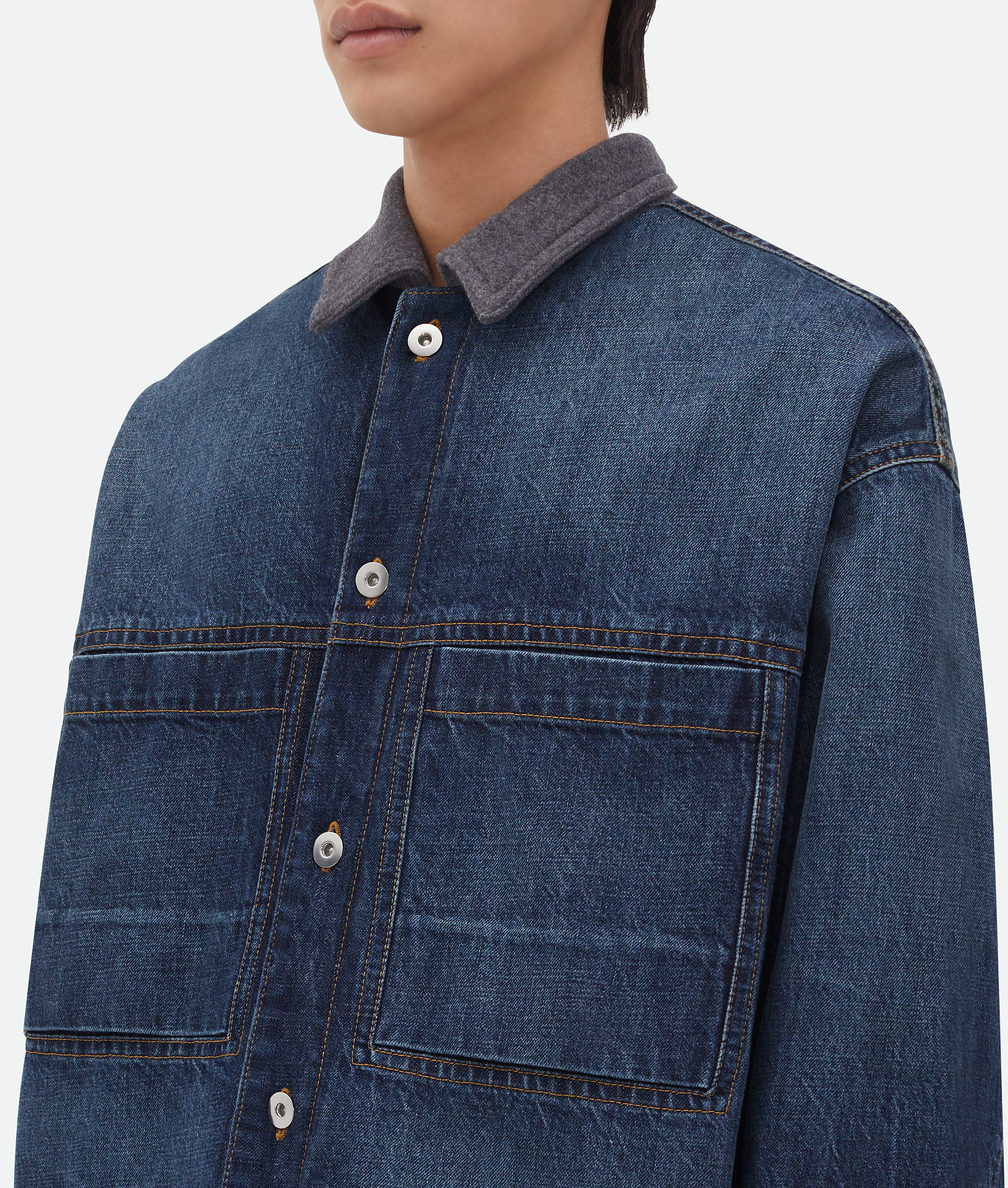 Bottega Veneta Reversible Wool Denim Jacket In Blue