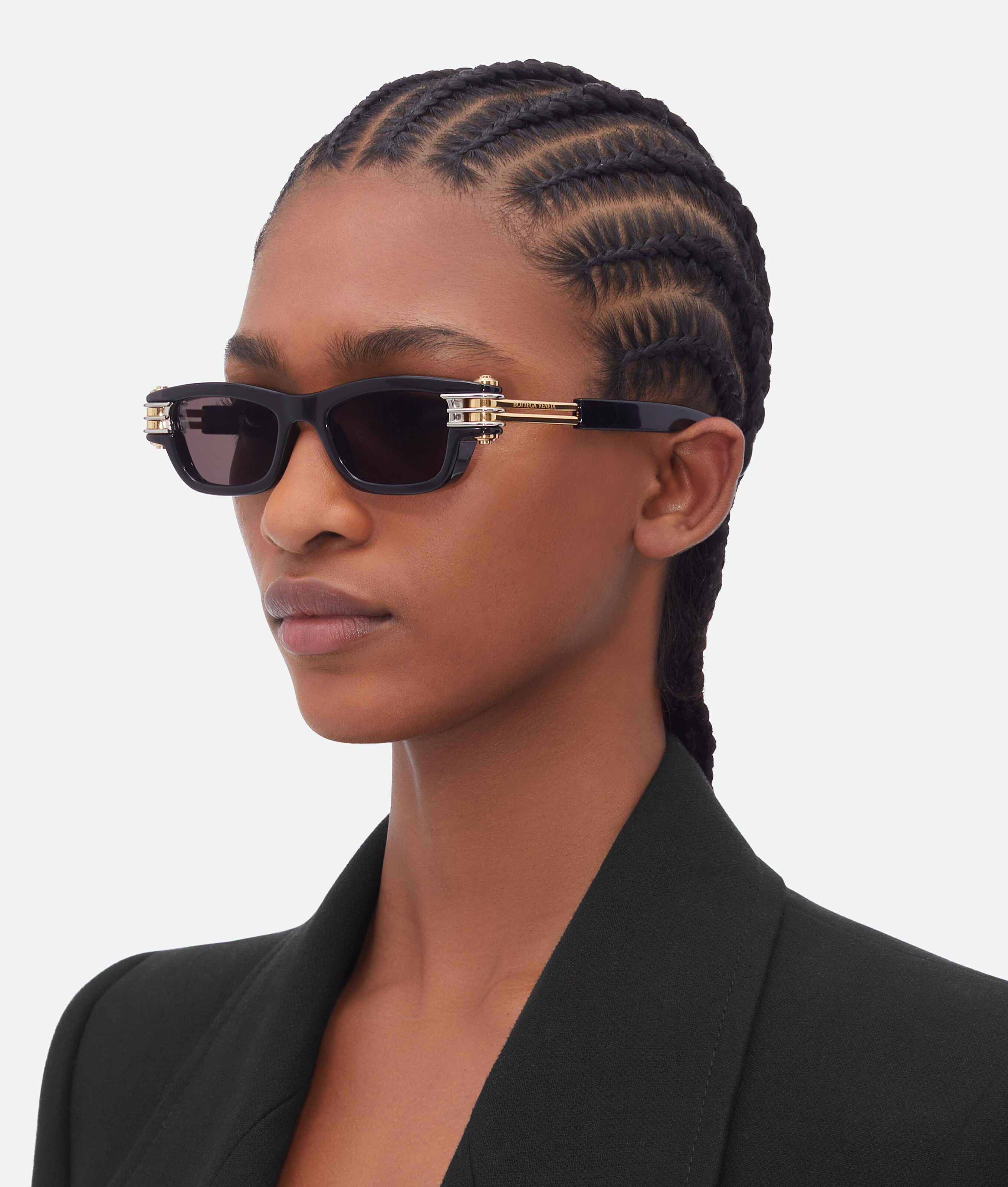 Shop Bottega Veneta Bolt Squared Sunglasses In Black/grey