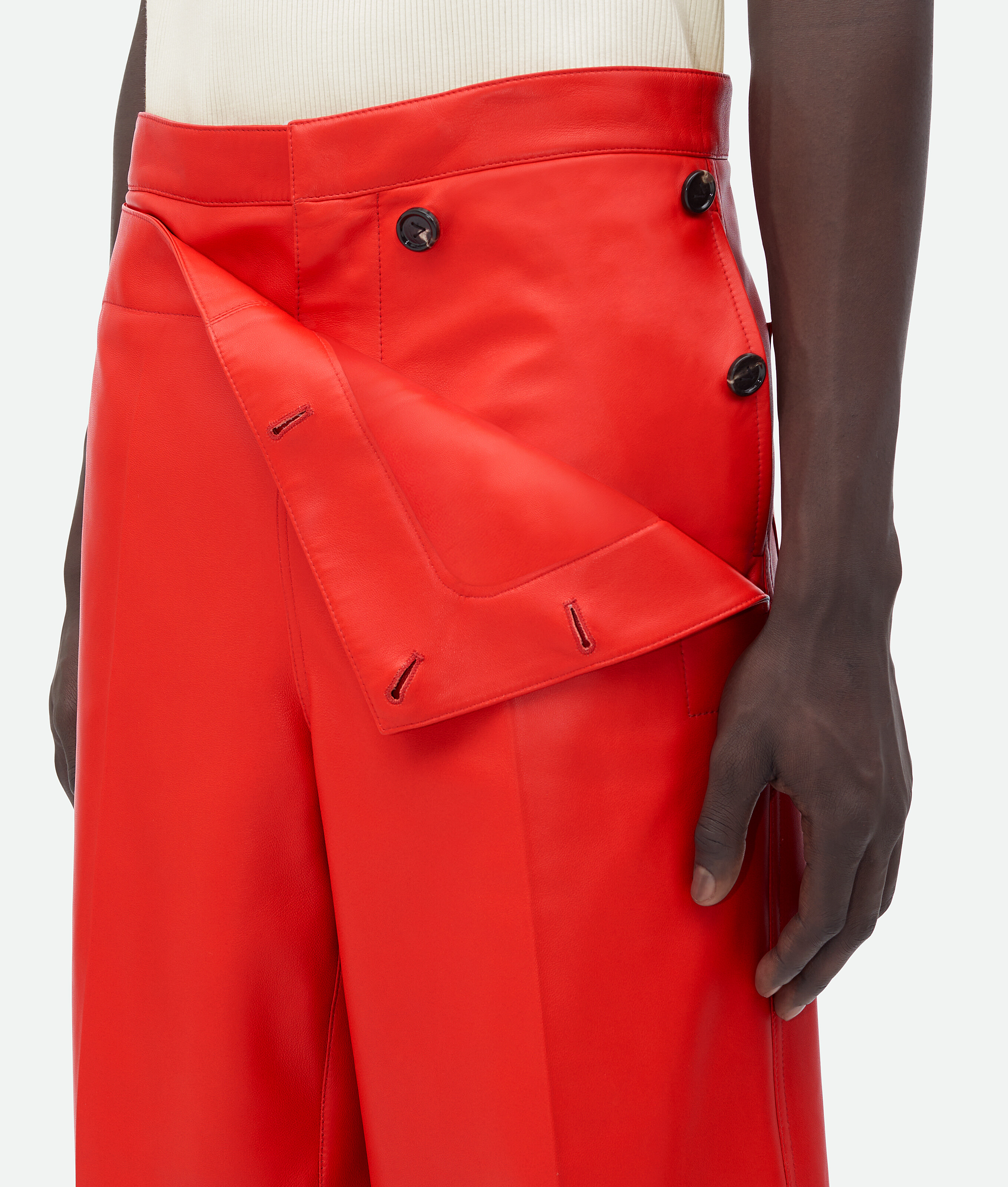 Shop Bottega Veneta Leather Sailor Trousers In Red