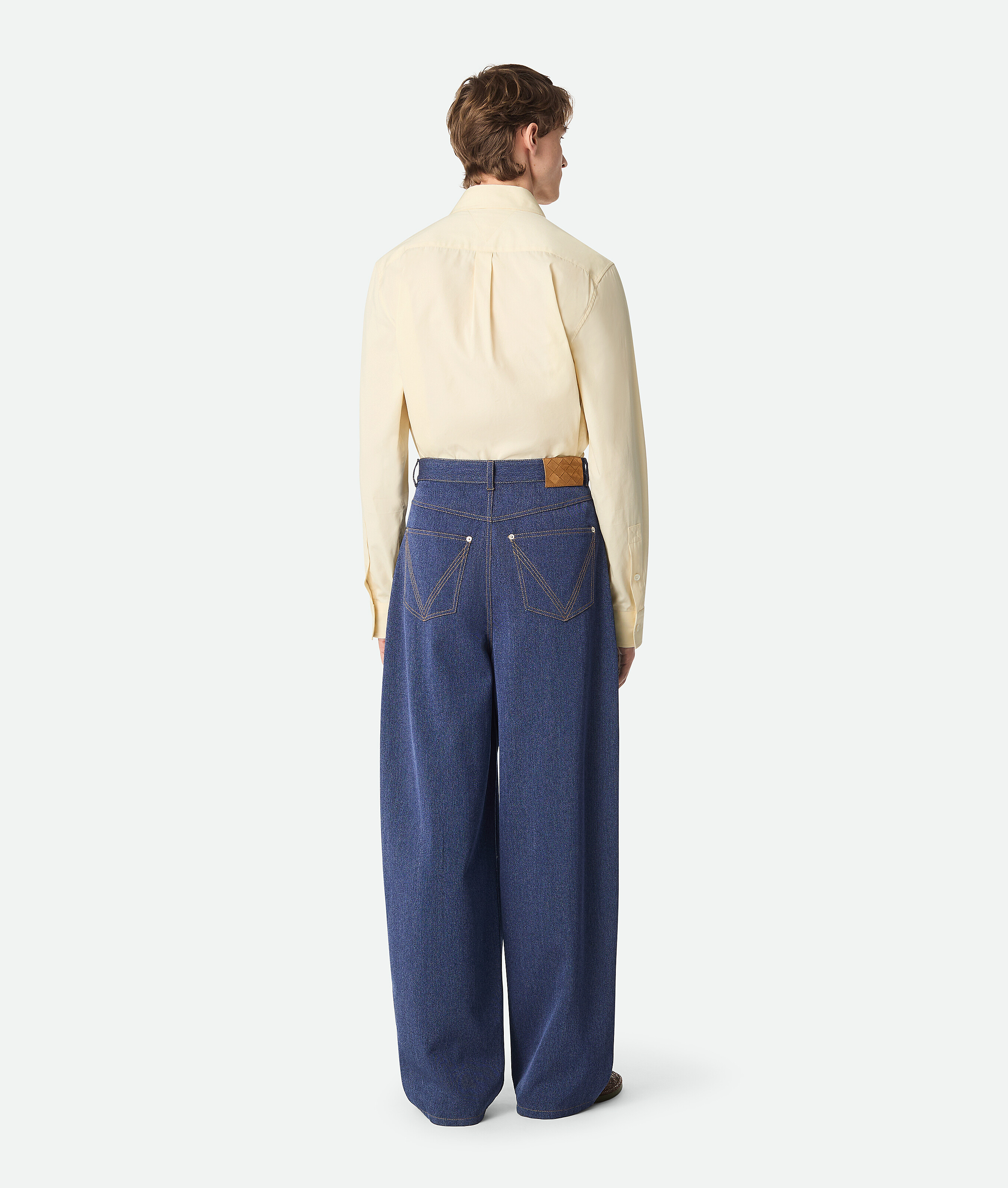 Bottega Veneta Wool Cotton Wide Leg Trousers In Indigo