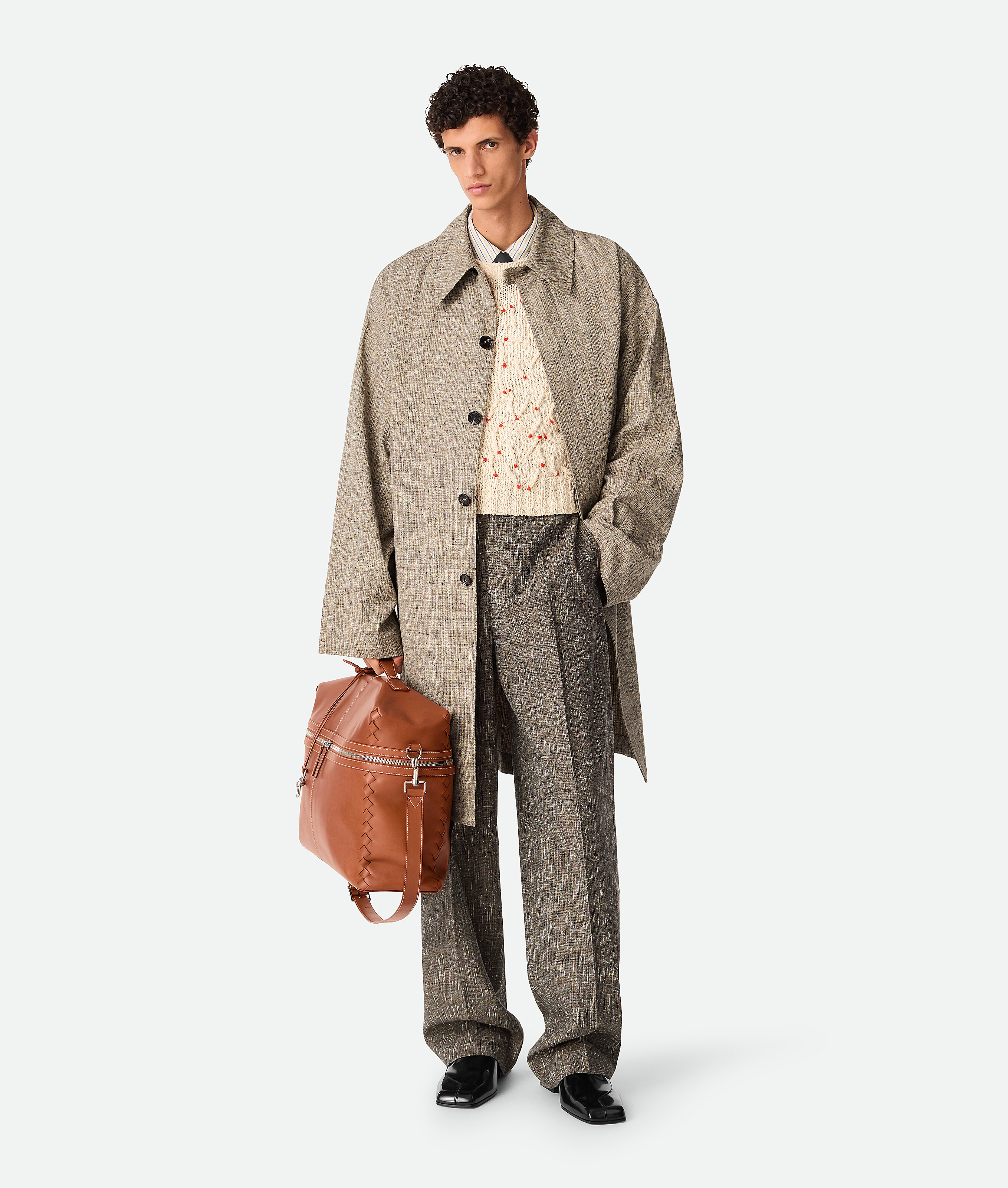 Bottega Veneta Fleck Coat In Sahara Melange/multicolor