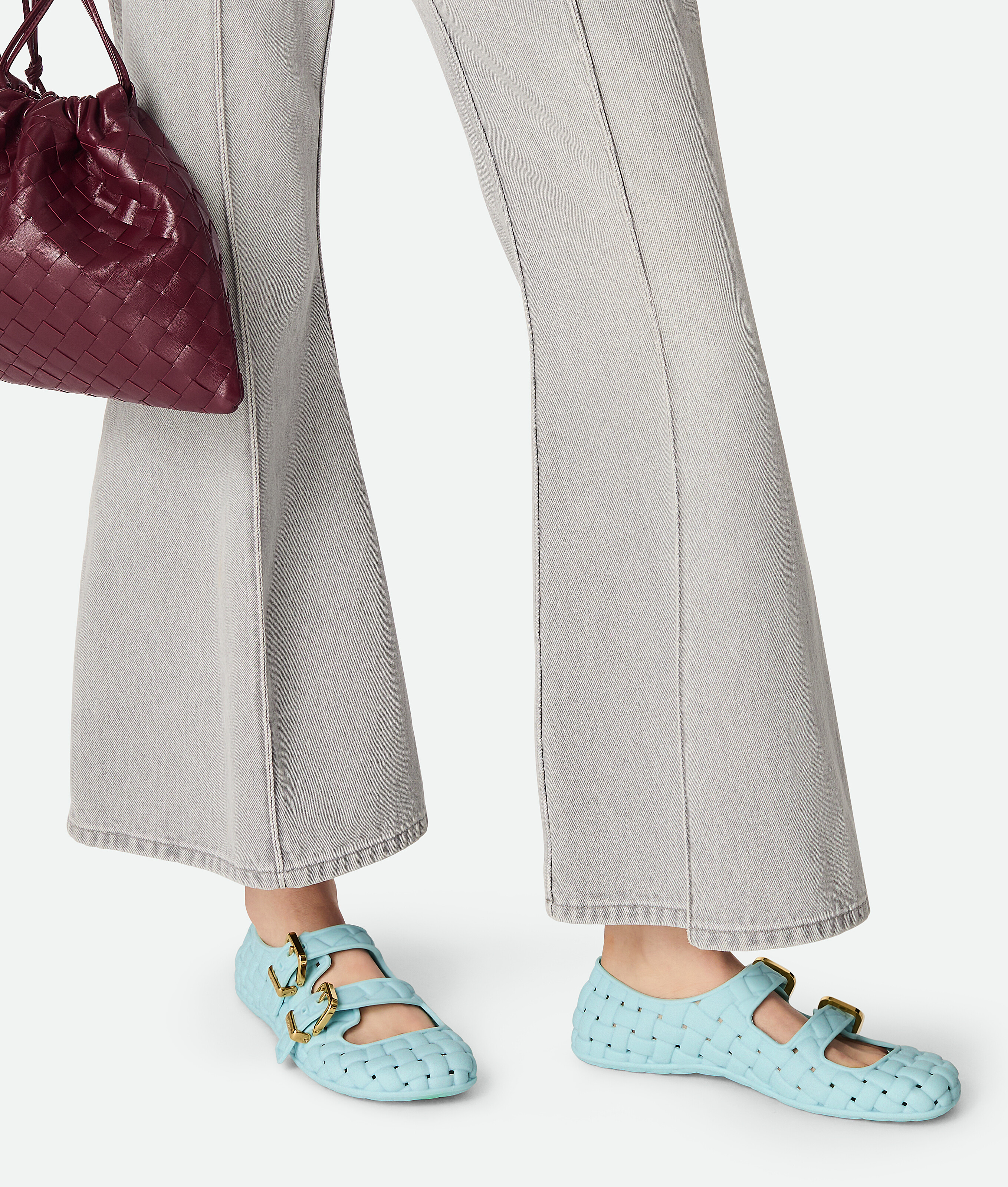 Bottega Veneta Amy Intreccio Dual Mary Jane Ballerina Flats In Zenith