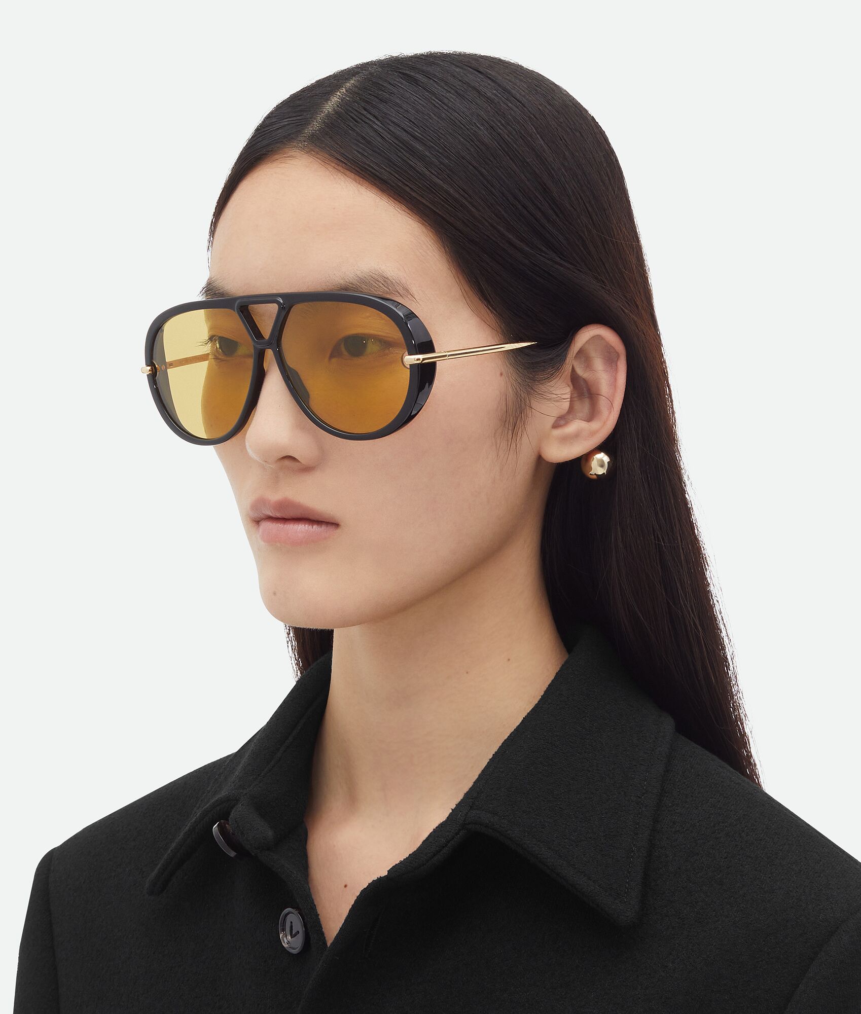 Bottega Veneta® Drop Aviator Sunglasses in Black/yellow. Shop online now.