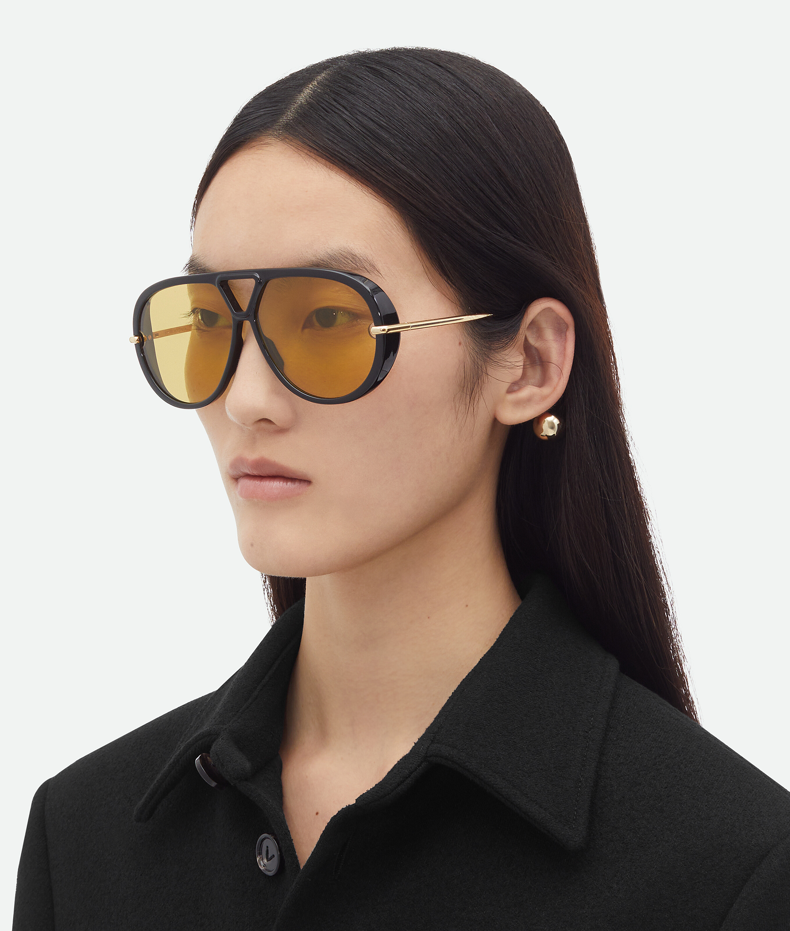 Bottega Veneta Drop Aviator Sunglasses In Black/yellow