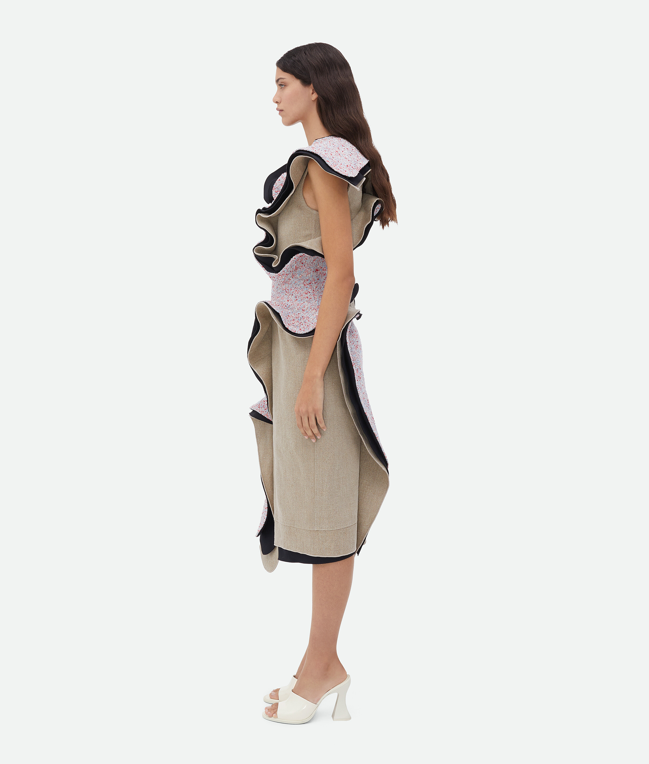 Bottega Veneta Textured Terrazzo Cotton Ruffle Dress In White
