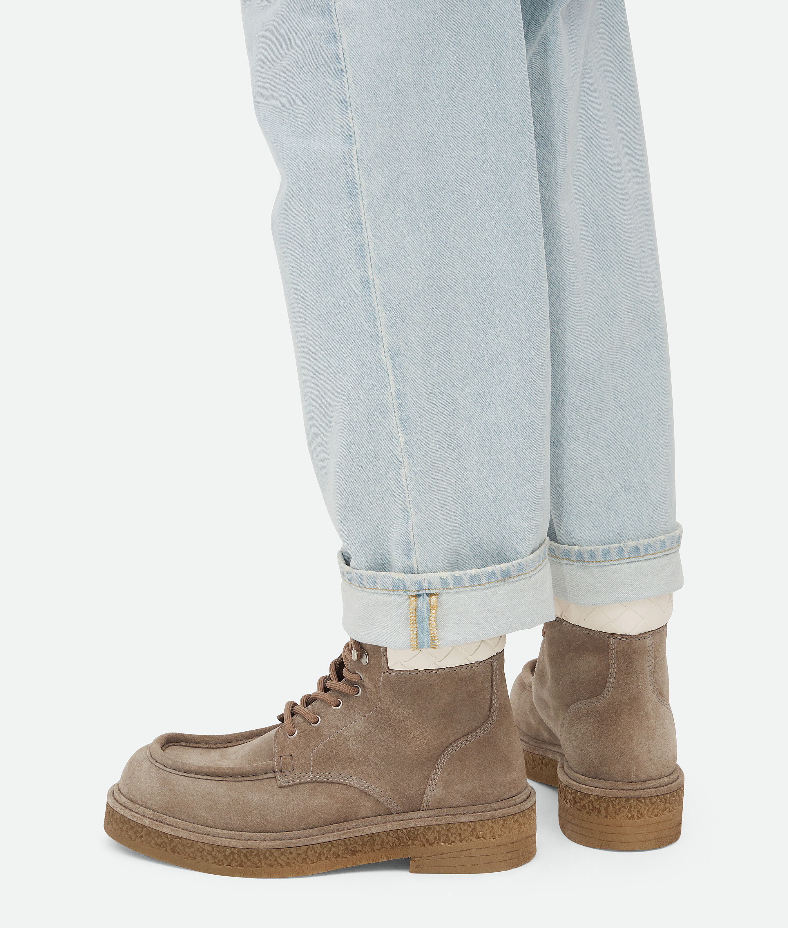 Bottega Veneta Suede Haddock Lace-up Boots In Driftwood/white